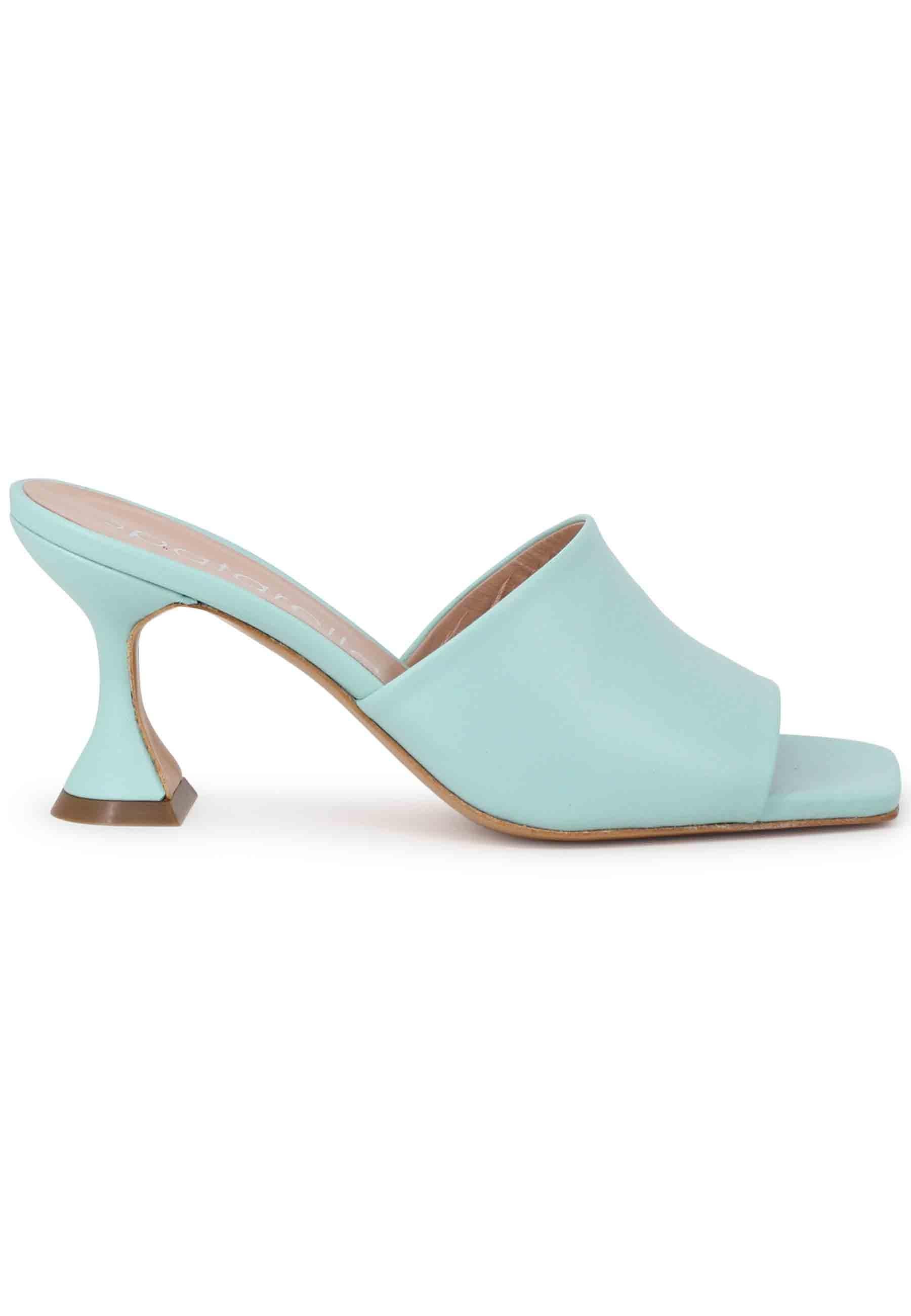 Sandali donna in pelle verde con tacco alto e punta quadra SPL35 025 Spatarella 