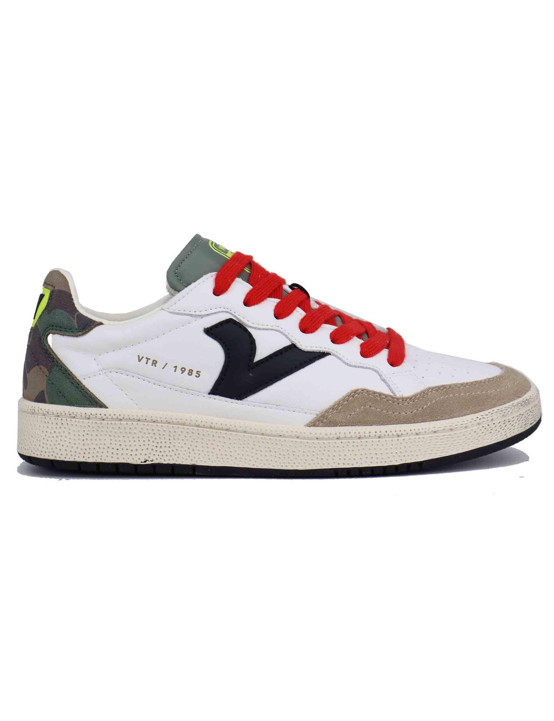 Sneakers uomo in pelle bianca con riporti verde 8806101 Kaki Victoria 