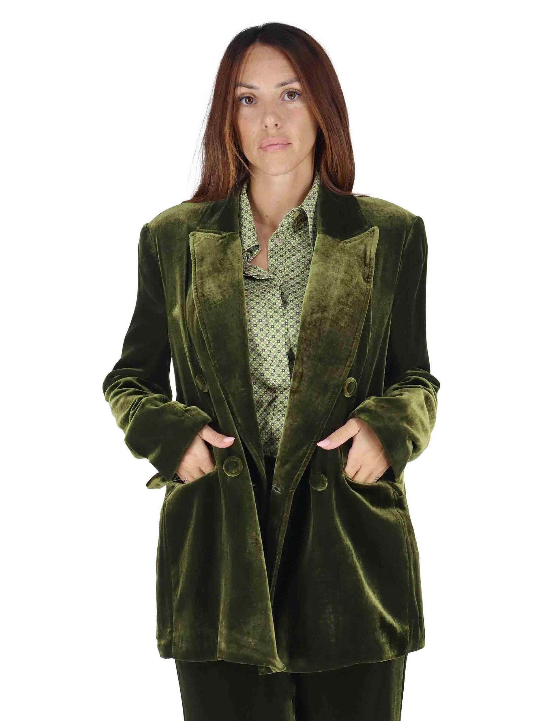 Giacche donna doppiopetto Fluid Velvet in misto seta verde JD647061026 60004 Maliparmi 