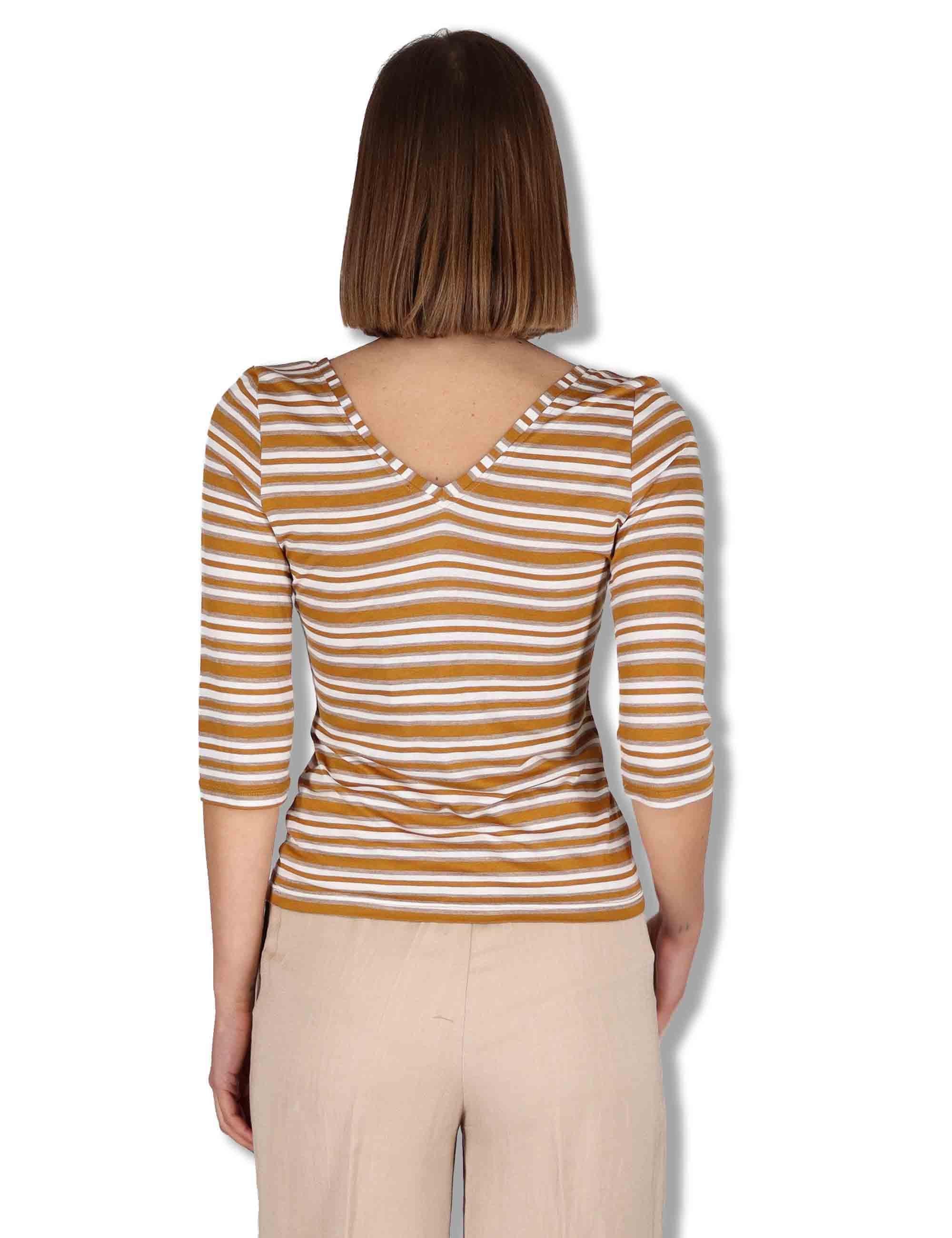 T-shirt donna Summer Stripes in misto seta marrone con maniche a 3/4 JK025270676 41B11 Maliparmi 