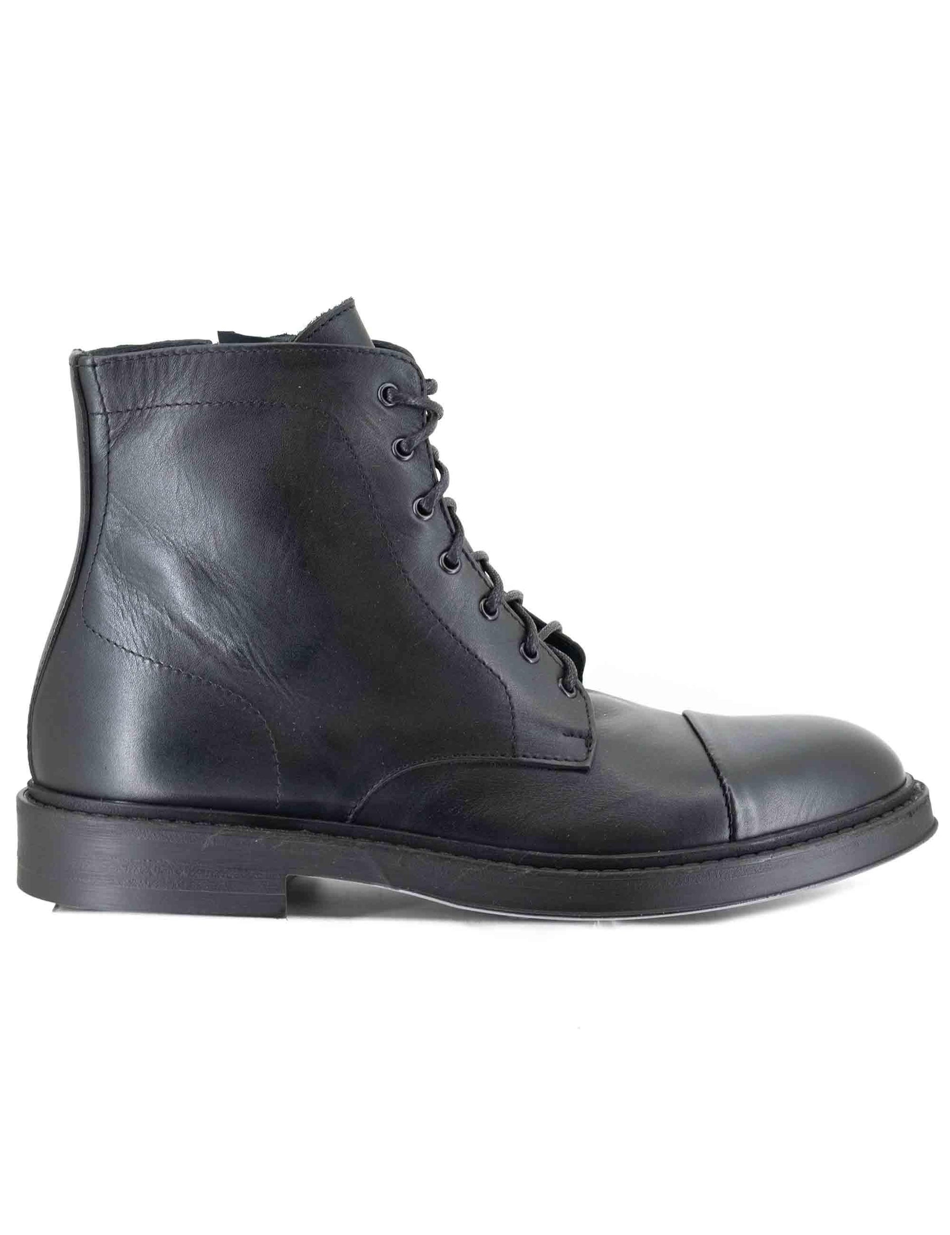 Stivaletti stringati uomo in pelle nera con suola in gomma cucita SP2968 001 Spatarella 