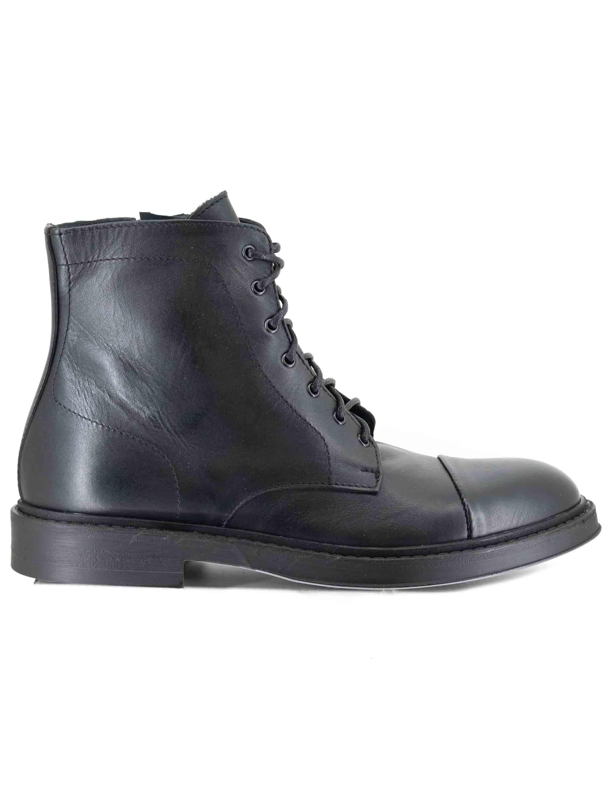 Stivaletti stringati uomo in pelle nera con suola in gomma cucita SP2968 001 Spatarella 