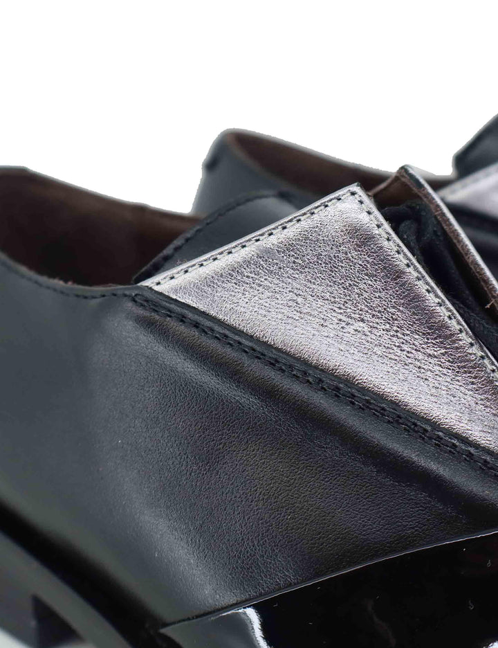 Stringate donna in pelle nera e argento tacco basso G18 1 Le Bohemien 