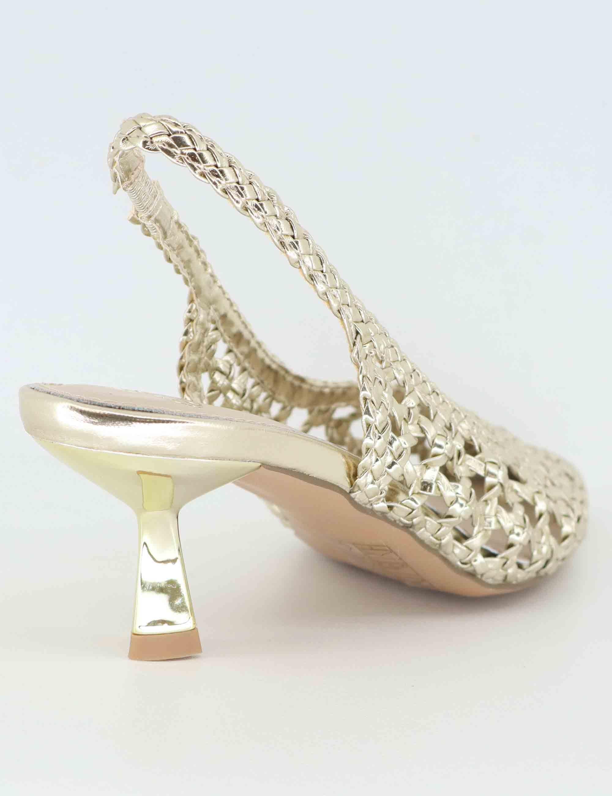 Slingback donna in tessuto oro con tacco gioiello U4700851357L 851 G Exe 