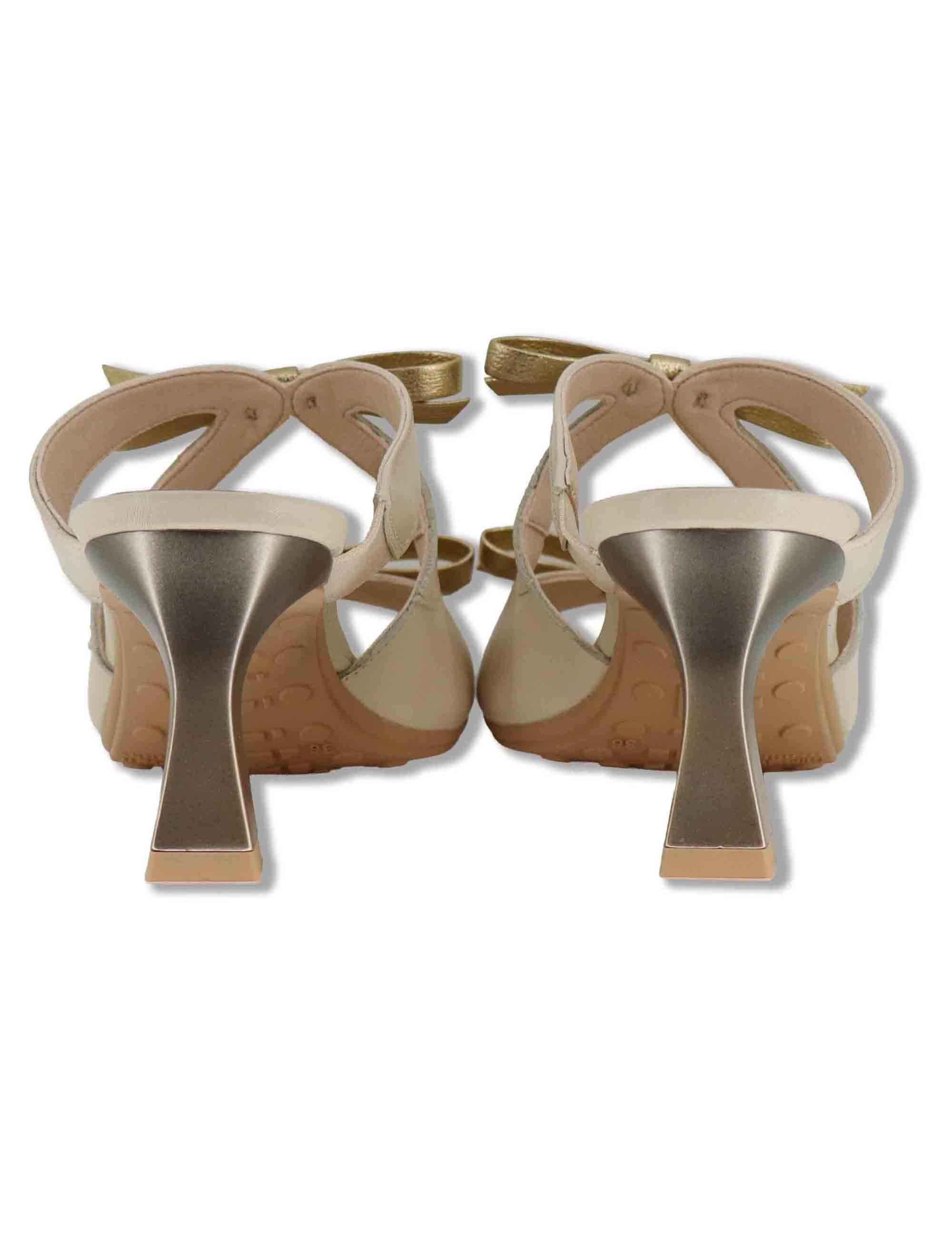 Sandali donna in pelle off white con riporti in pelle platino e tacco alto BHV264701 BUTTER Hispanitas 
