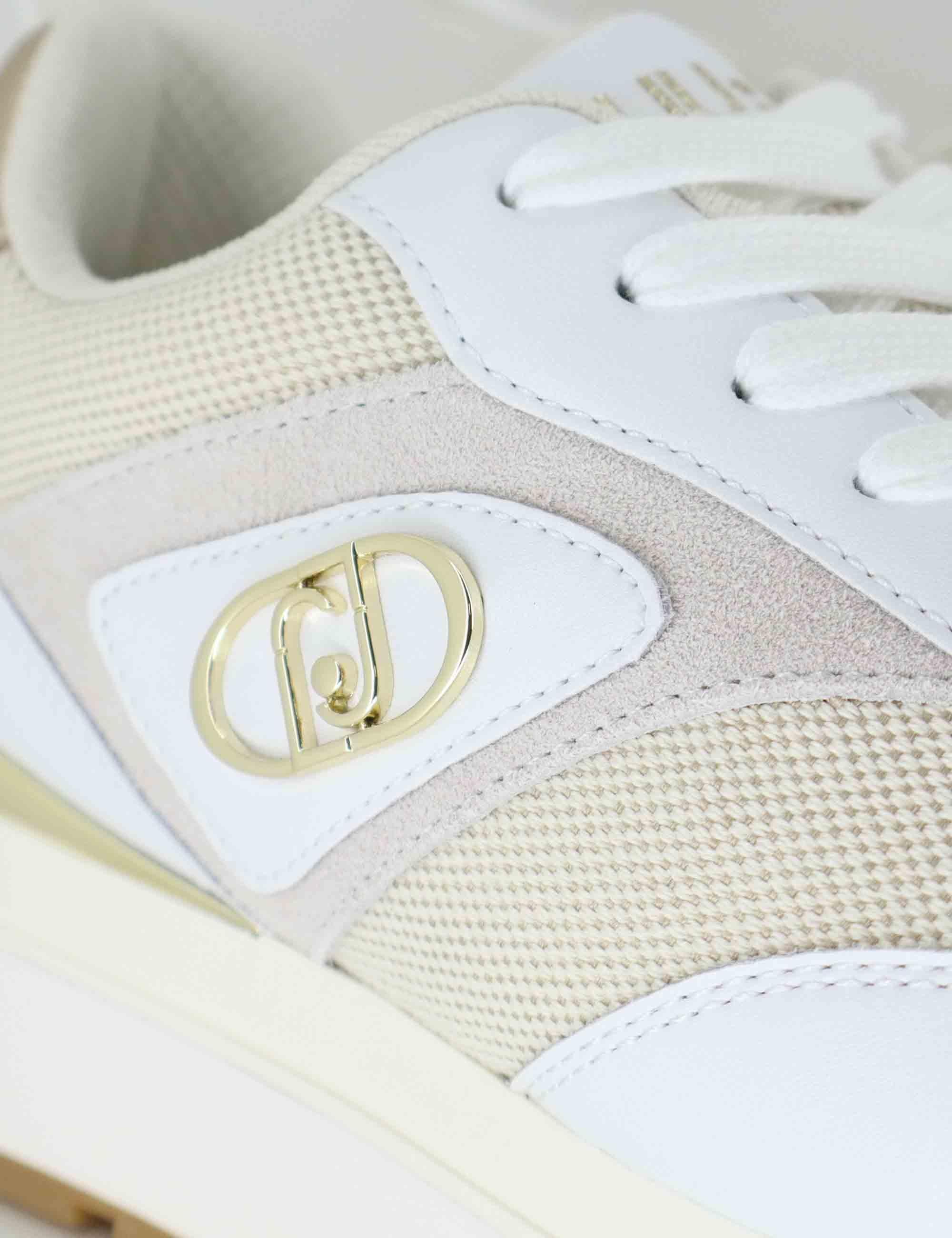 Sneakers donna in pelle e tessuto bianco con suola alta in gomma MAXI WONDER 97 BIS WHITE Liu-Jo 
