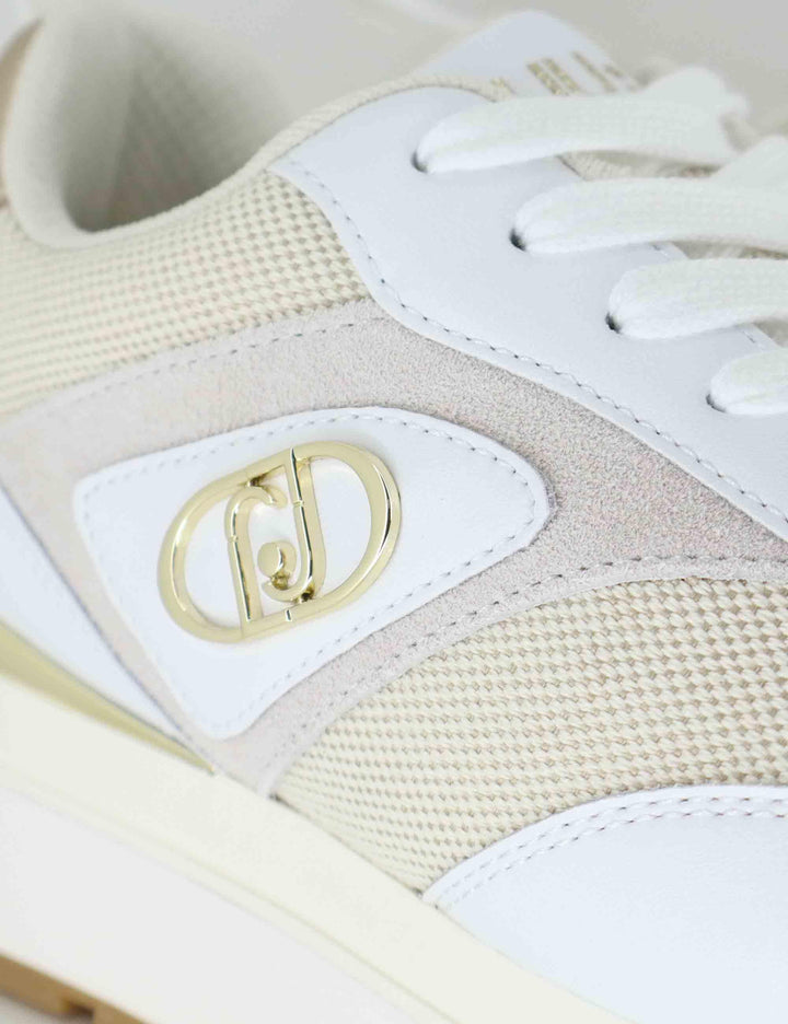 Sneakers donna in pelle e tessuto bianco con suola alta in gomma MAXI WONDER 97 BIS WHITE Liu-Jo 