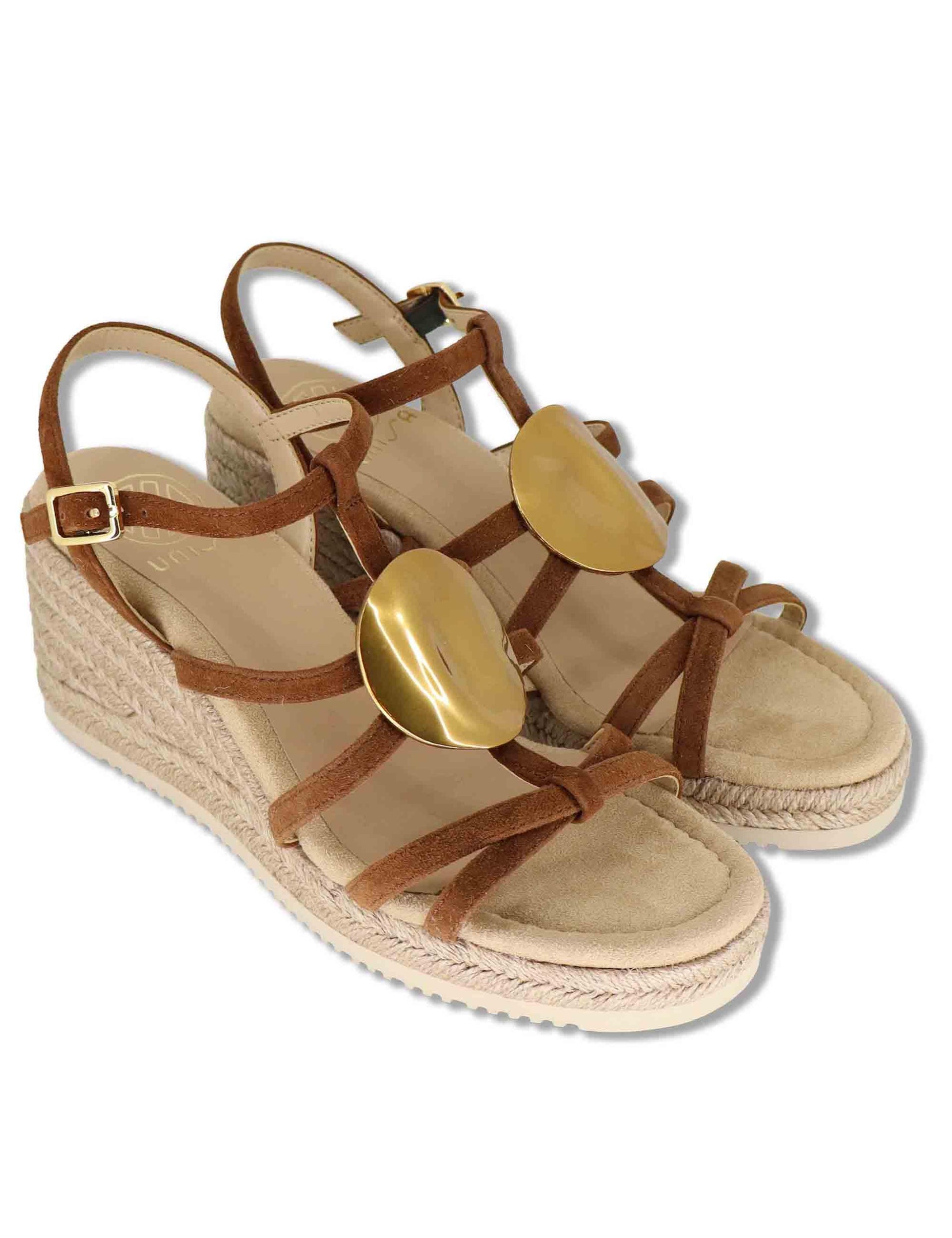 Sandali espadrillas donna in camoscio marrone con zeppa alta e cinturini regolabili CALDER KS BOMBON Unisa 