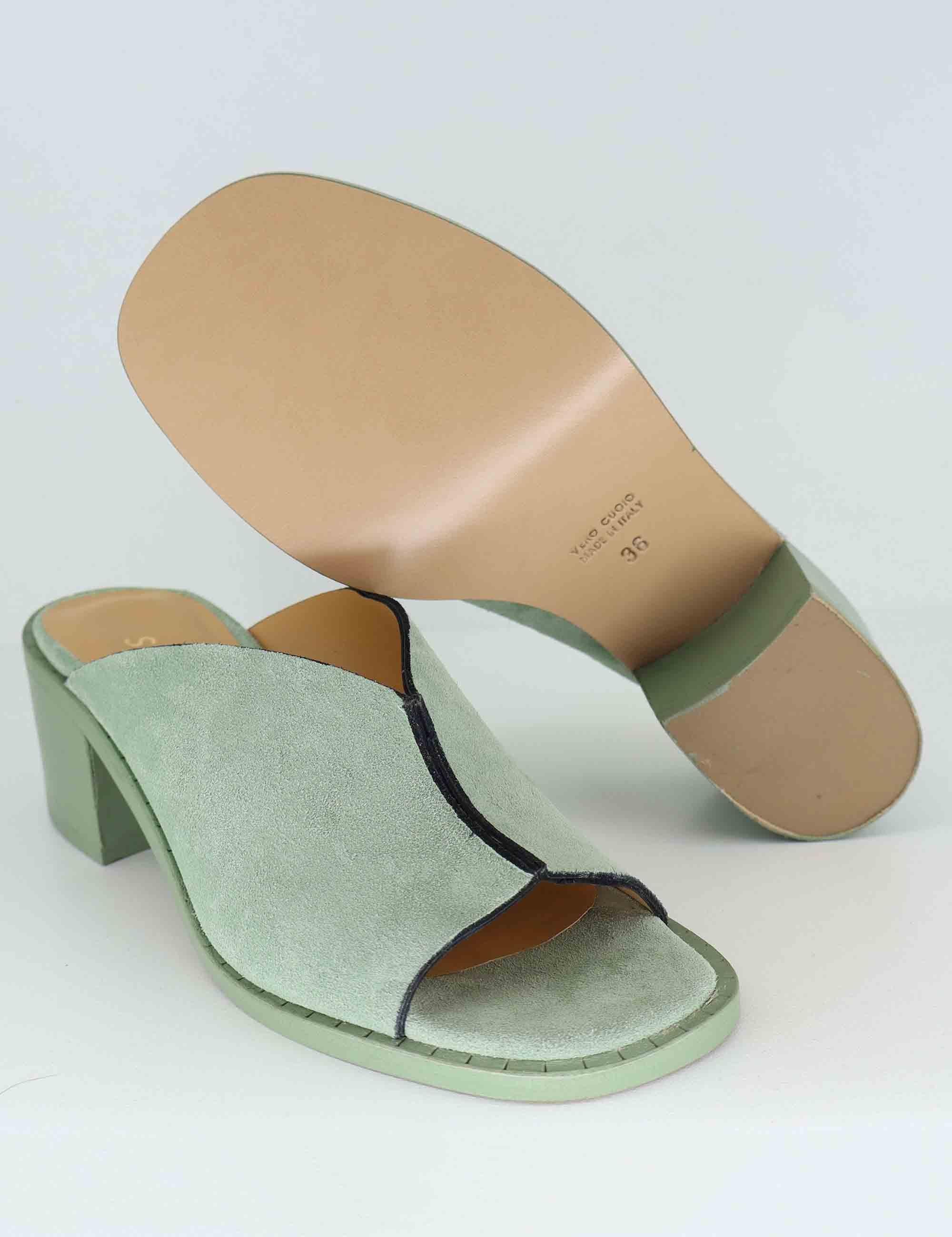 Sandali donna in camoscio verde con tacco in cuoio SP2063 025 Spatarella 