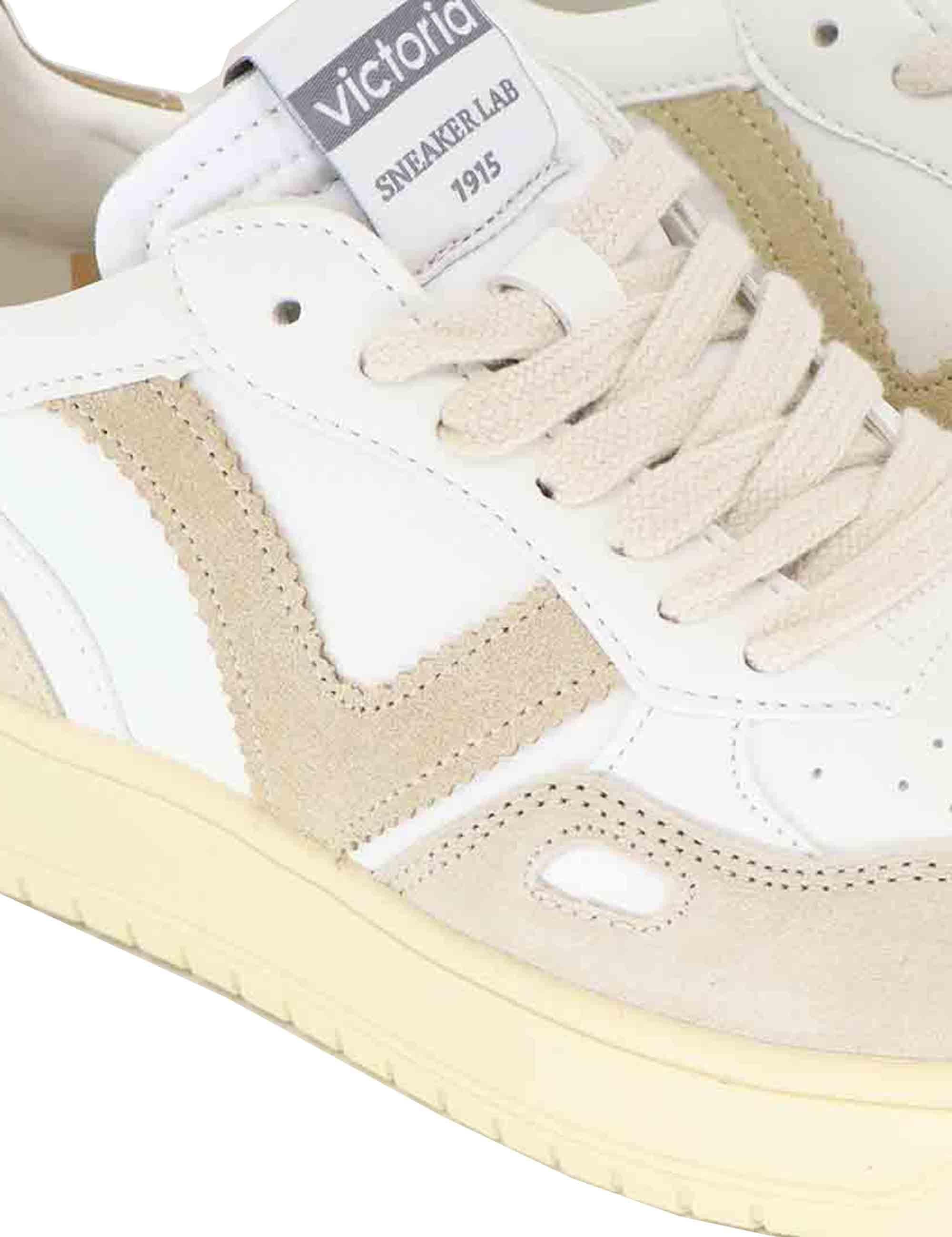 Sneakers donna in pelle bianca e camoscio beige 1257136 Beige Victoria 