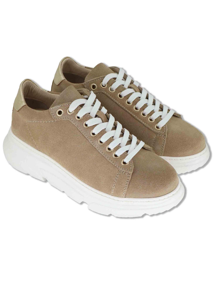 Sneakers donna in camoscio camel con suola running alta in gomma SP60170 015 Spatarella 