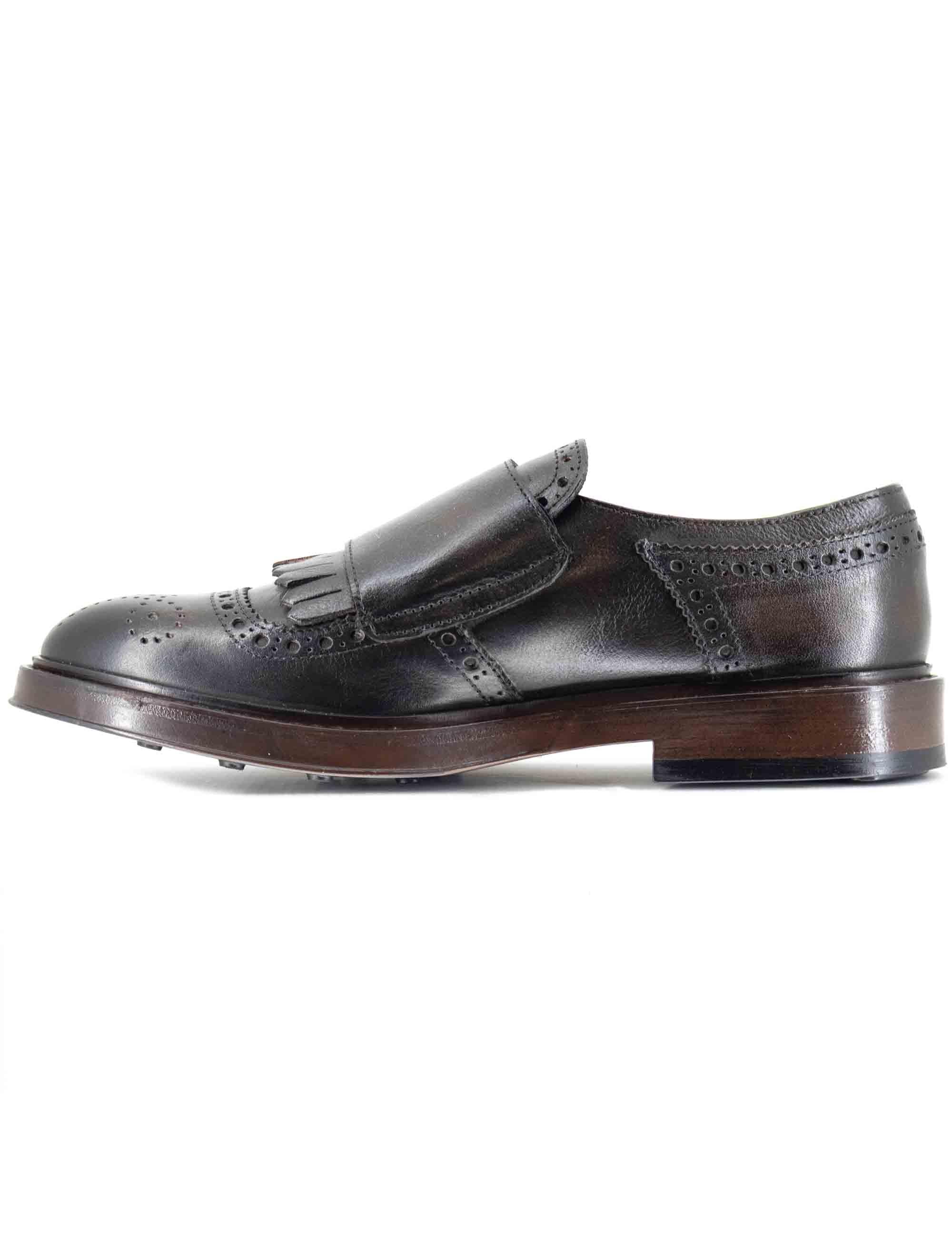 Mocassini uomo in pelle marrone con doppia fibbia e frange SP4001 014 Spatarella 