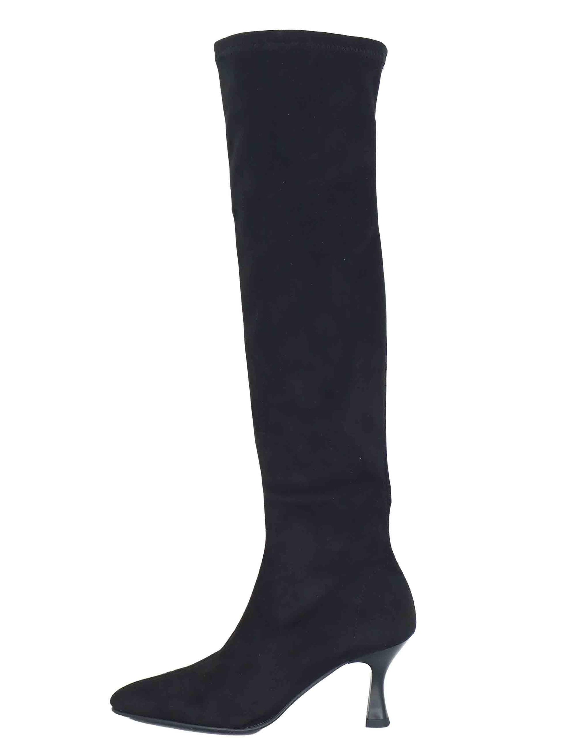 Stivali donna in tessuto elasticizzato nero con tacco alto e punta a punta 78043-AE 05 Miss Elastic 