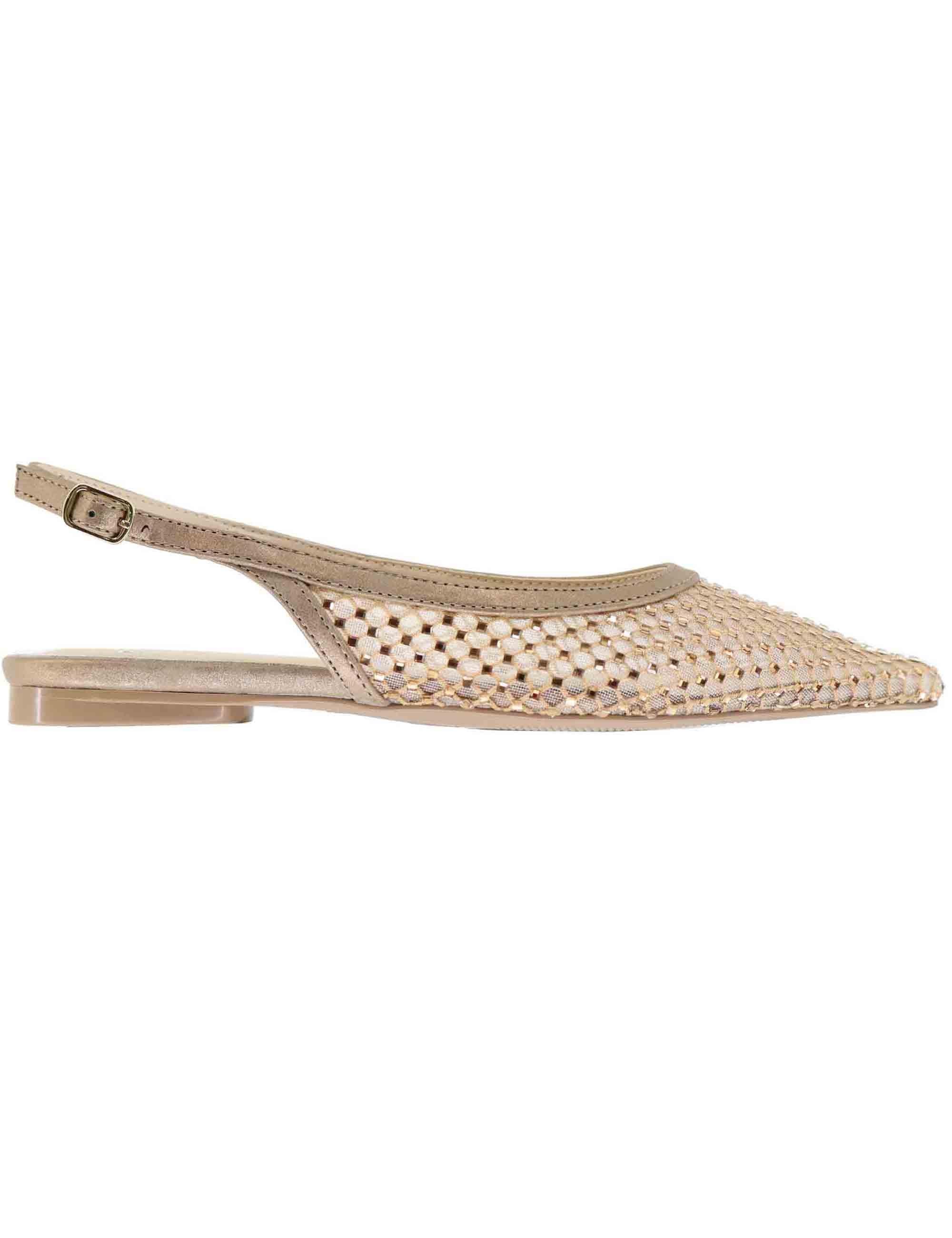 Slingback donna in rete bronzo con strass e tacco basso U4700222130B C176 Exe 