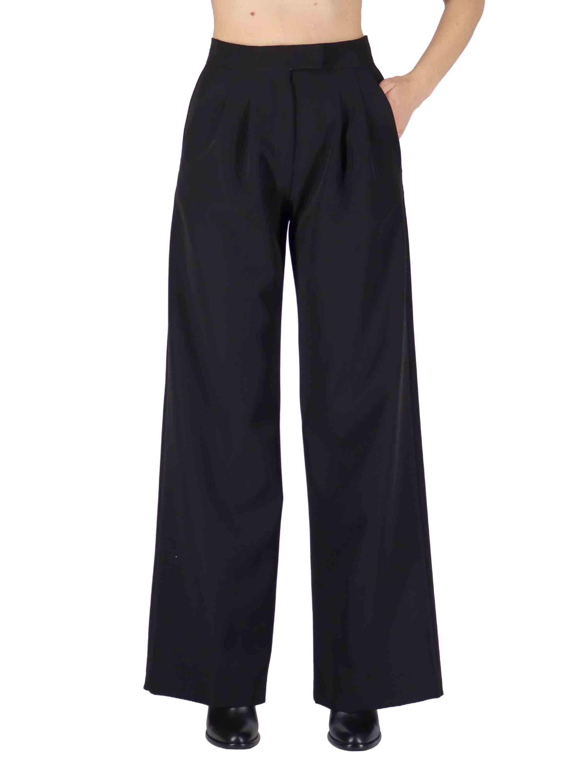 Pantaloni donna in viscosa naturale nera con pinces e gamba comoda OABPN0025-0509 9999 Justmine 