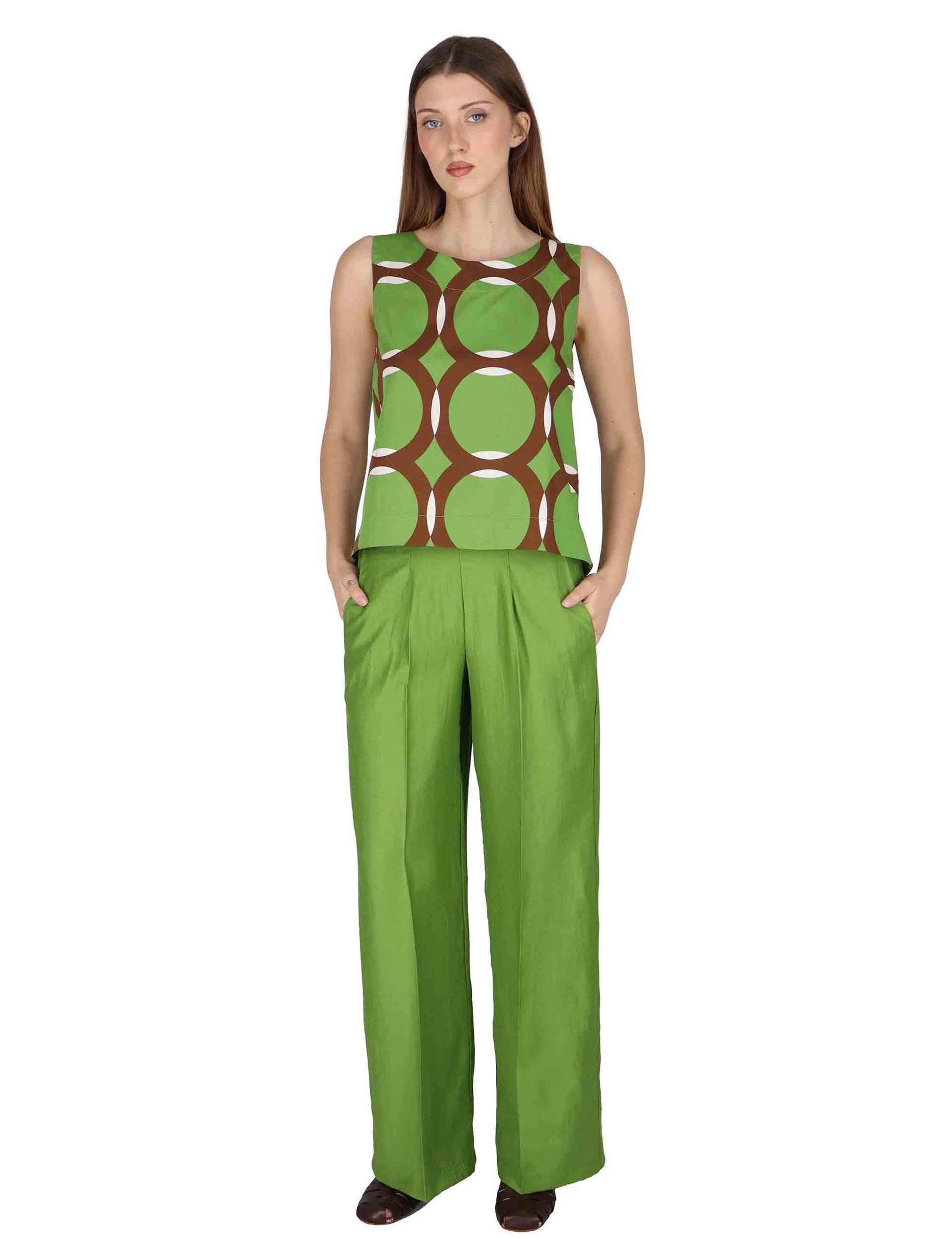 Top donna Tank Blouse in contone verde con fantasie geometriche JABCM0001-F1380-1243 7046 Justmine 