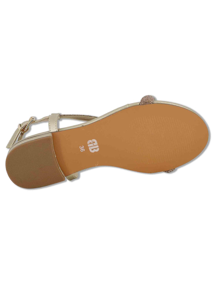 Sandali donna flat in pelle e strass oro con cinturino regolabile Myna 956Z00HG 04-ORO Bibi Lou 