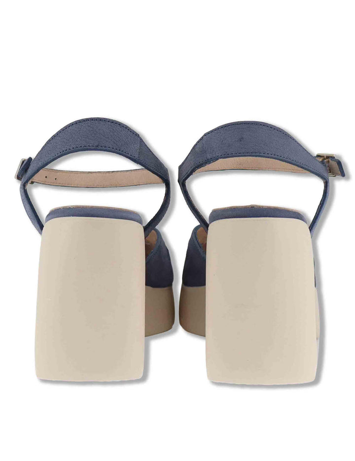 Sandali donna in pelle blu con cinturino alla caviglia e zeppa alta in gomma H-4991 002 Wonders 