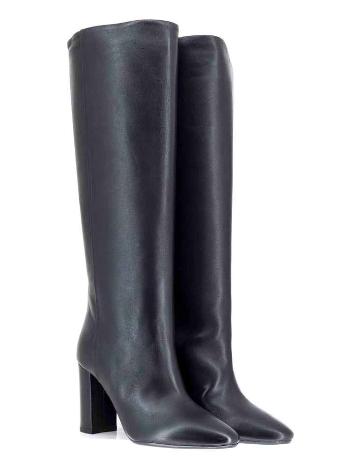 Stivali donna a tubo in pelle nera tacco alto R1346 001 Bianca Di 