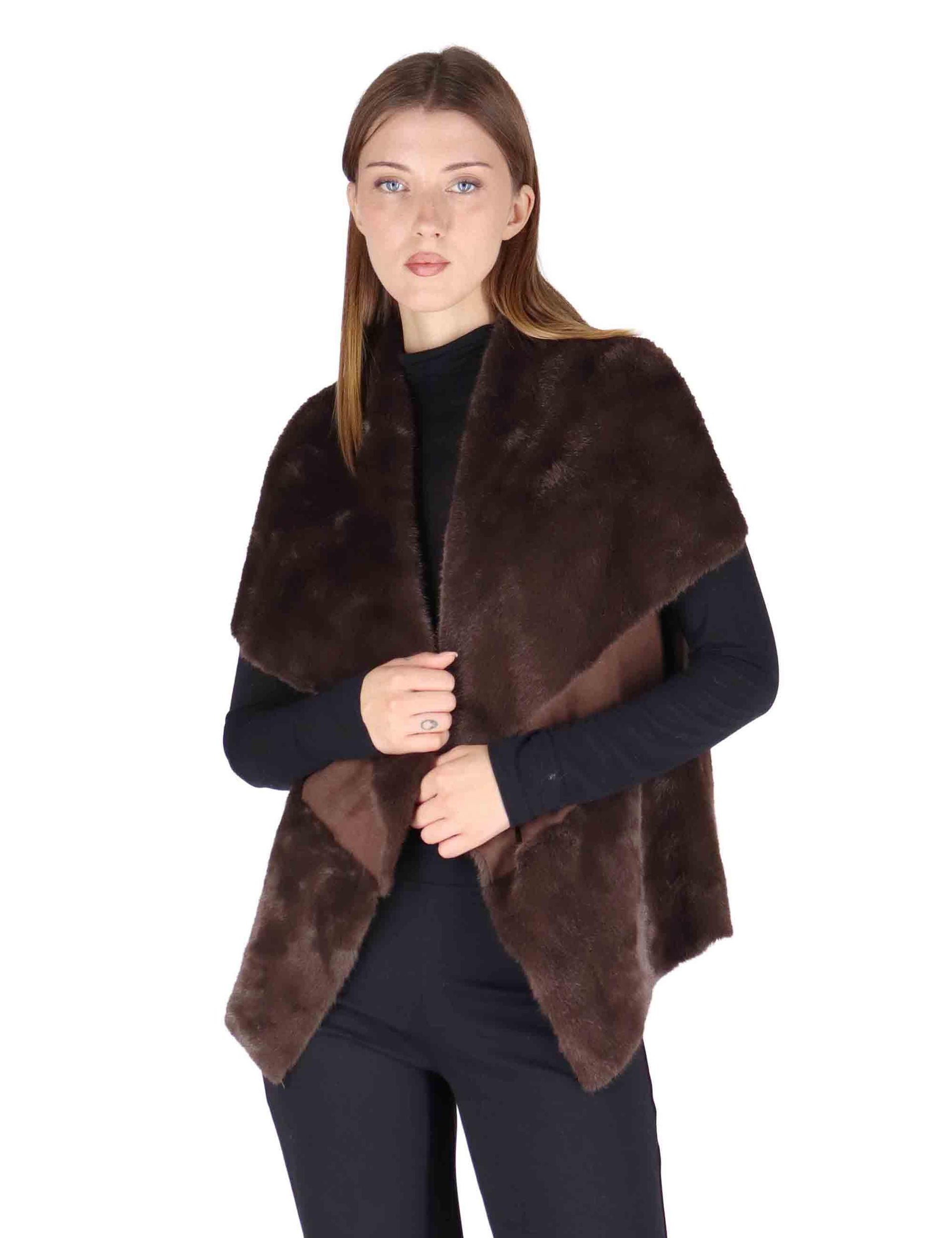 Gilet reversibili donna in eco fur marrone effetto pelliccia SP25305 CHOCOLATE Spatarella 