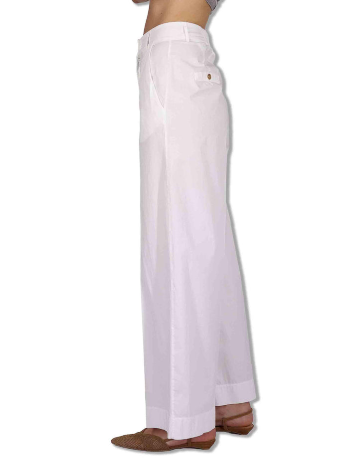 Pantaloni donna in cotone stretch off white a gamba larga PILEA OVO_WHITE TreBarraBi 