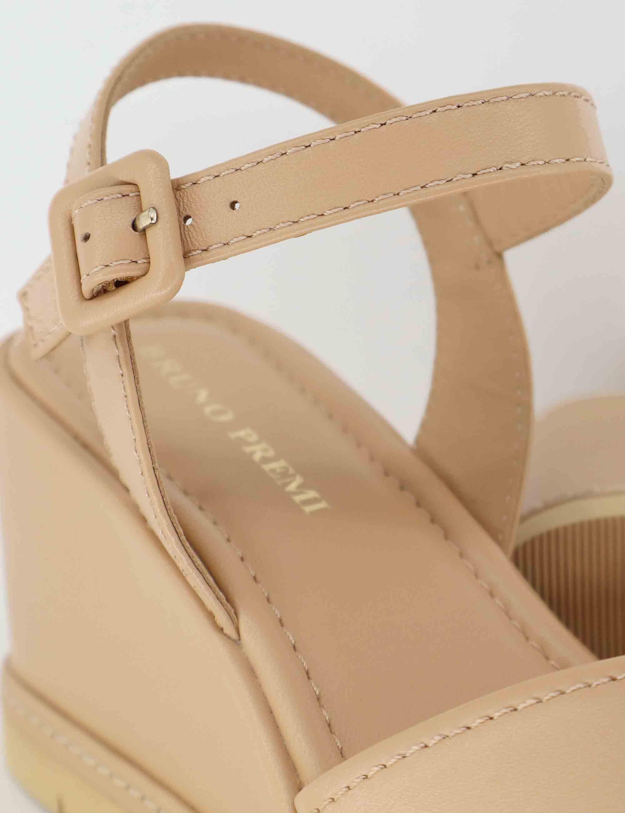 Sandali donna in pelle beige con zeppa alta BL5302X 017G Bruno Premi 