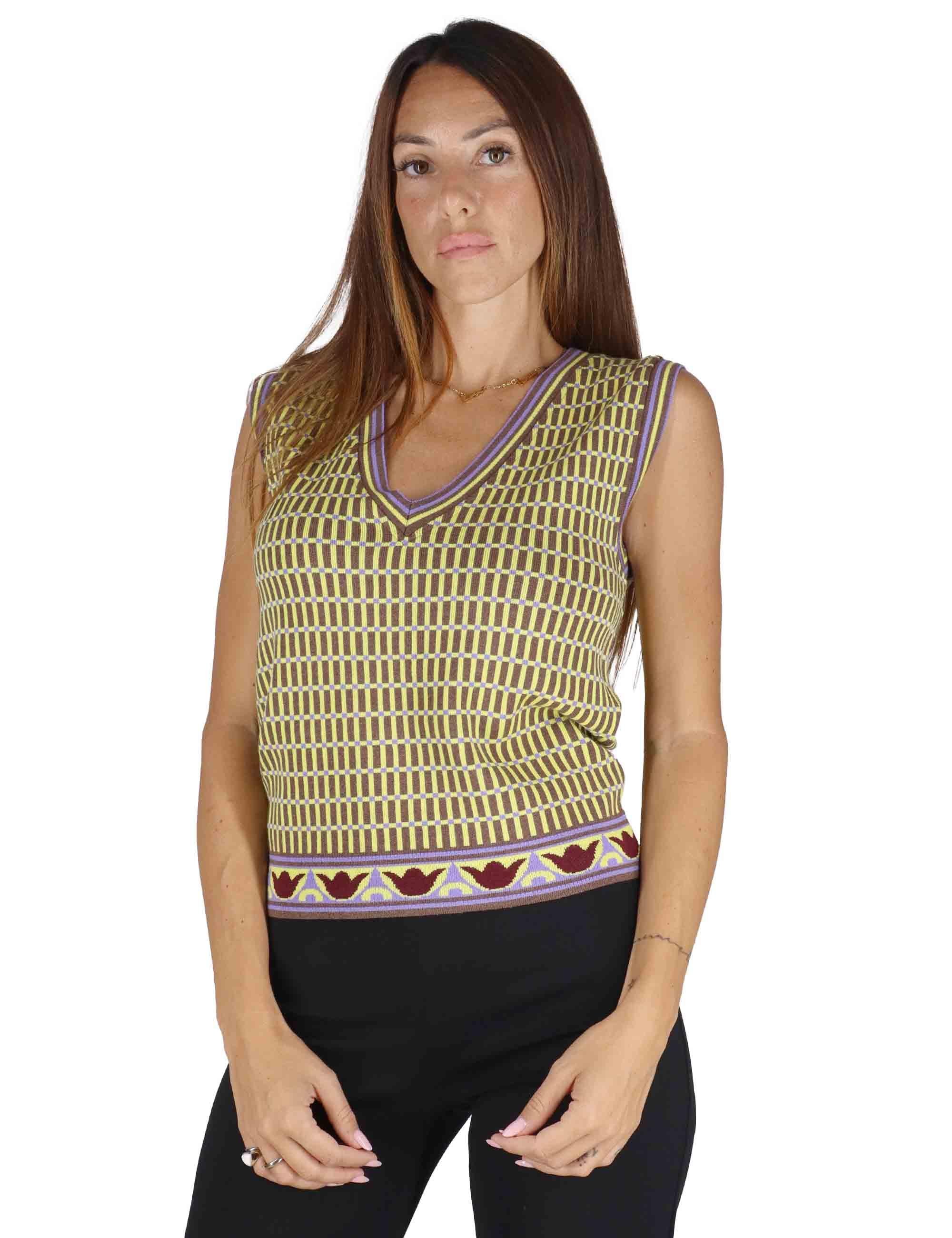 Gilet in tessuto stampato giallo Donna JABGI0025-G049 1220