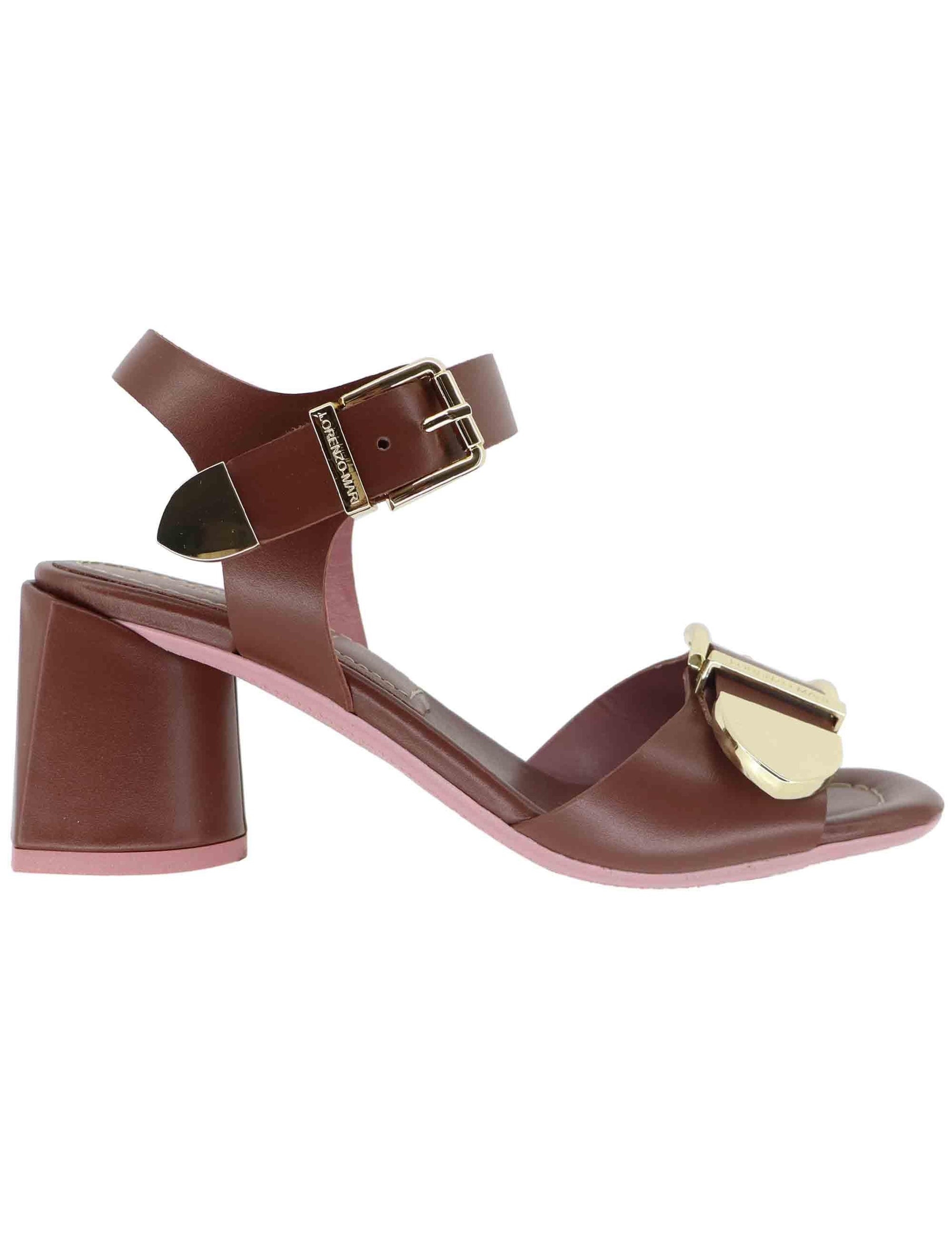 Sandali donna in pelle cuoio con fibbia oro FRESIA05 014 Lorenzo Mari 