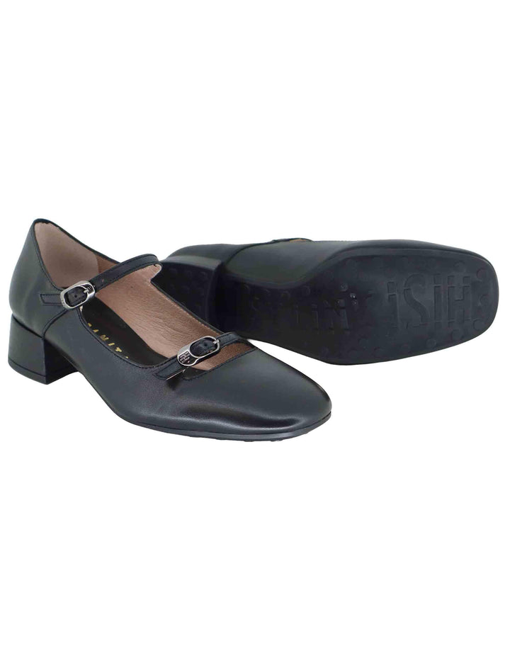 Decollete donna in pelle nera con doppi cinturini e tacco basso HI254207 C008 Hispanitas 