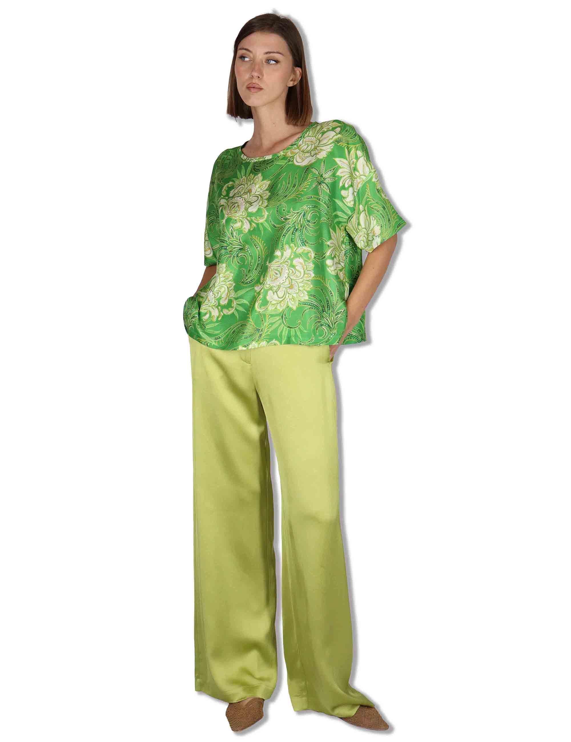Camicie donna Collection Print in seta verde a fantasia con maniche a 3/4 JM559031027 D6096 Maliparmi 