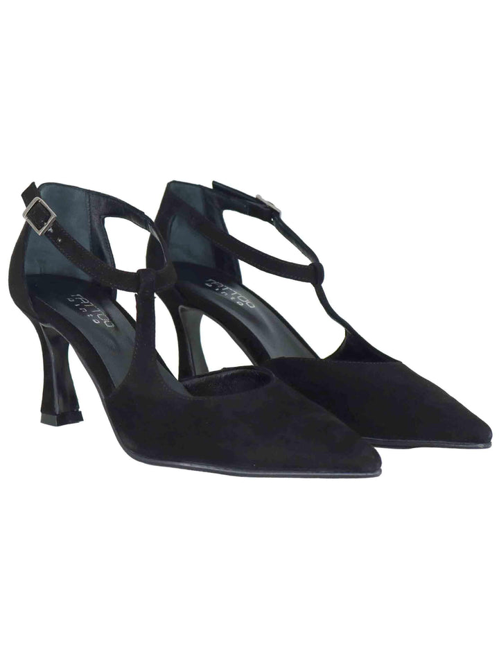 Decollete donna Mary Jane in camoscio nero con cinturino obliquo tacco alto A102 001 Tattoo 