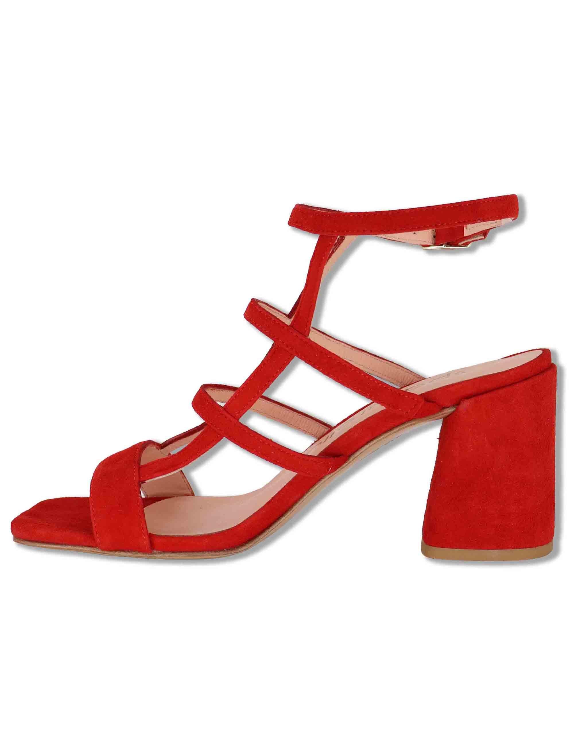 Sandali donna in camoscio rosso con tacco alto e cinturino alla caviglia SP2523 088 Spatarella 