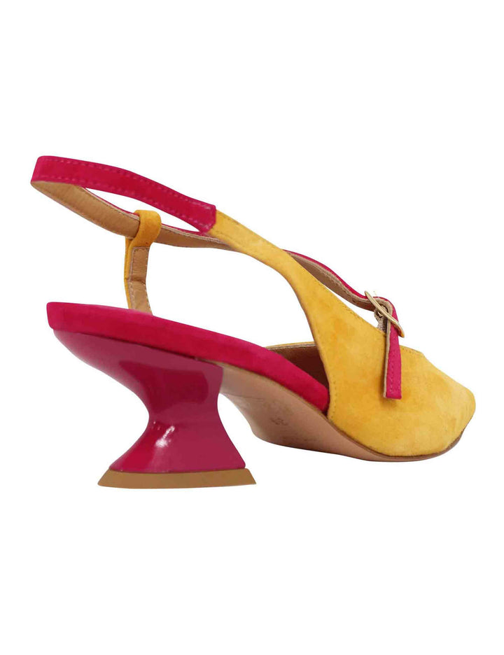 Decollete slingback donna in camoscio giallo con tacco in contrasto SP833 049 Spatarella 