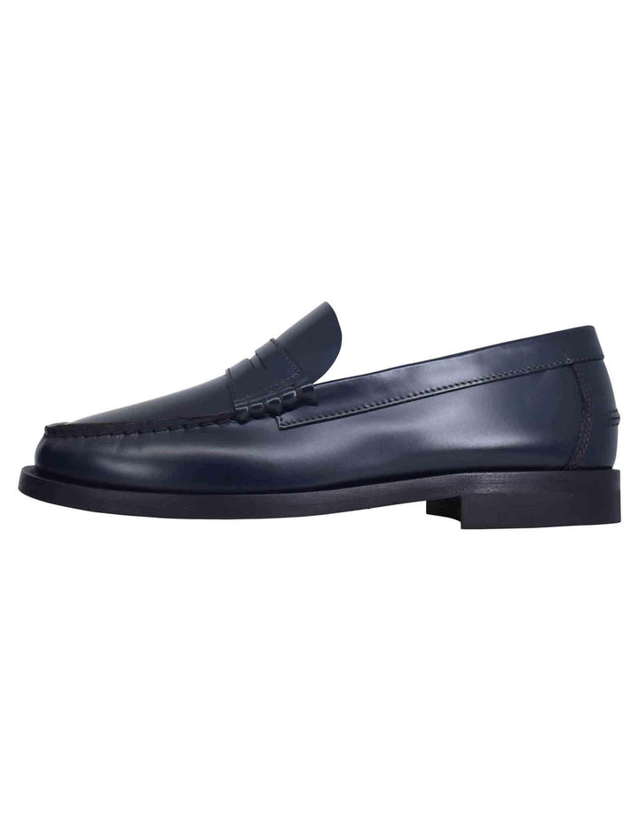 Mocassini uomo in pelle blu con suola in cuoio cucita 22881 VN6 002 Antica Cuoieria 