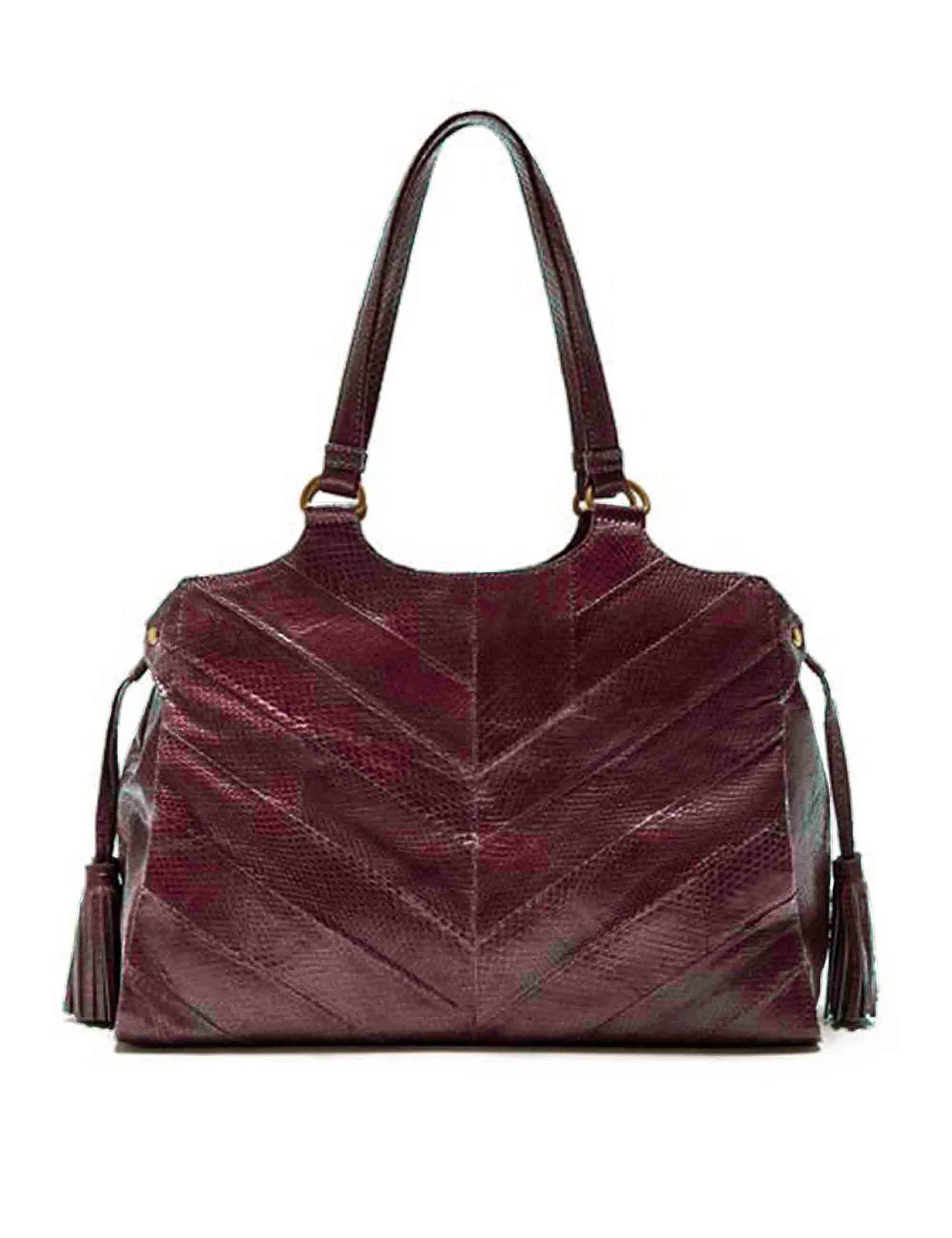 Borse Shopping donna Exotic Stripes in pelle bordeaux con doppi manici e nappine BH030301556 50022 Maliparmi 