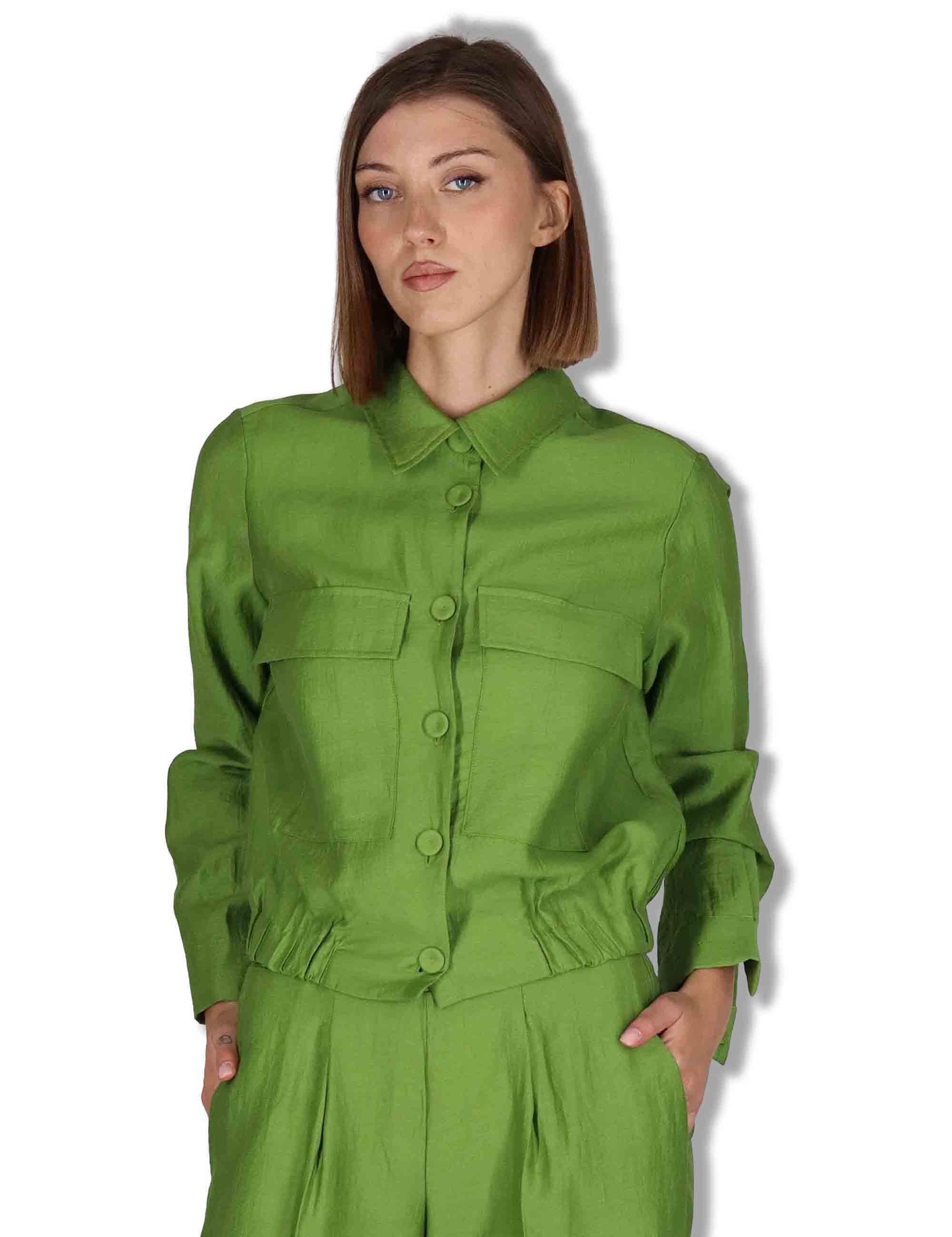 Giacche donna work jacket in misto lino verde con elastico JABGA0001-F1325-1254 7046 Justmine 