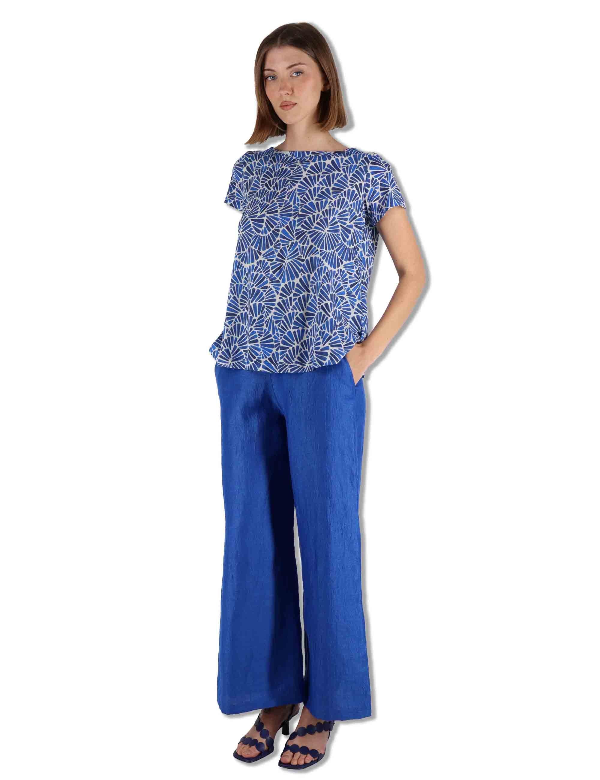 T-Sshirt donna Summer Nomade Prints in cotone blu a fantasia JK029570673 D8090 Maliparmi 