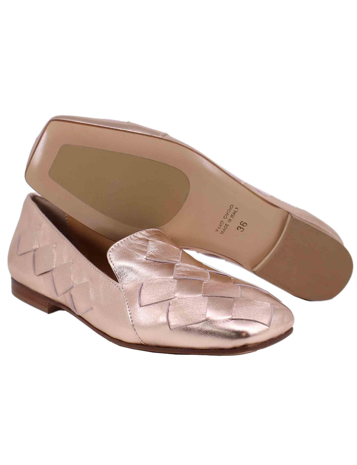 Mocassini donna in pelle rosa laminata intrecciata SP2009 033 Spatarella 