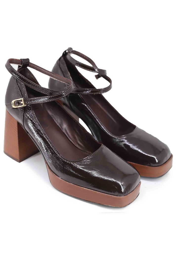 Decollete donna in pelle testa di moro con cinturini e tacco alto DE1685 4 L'Arianna 