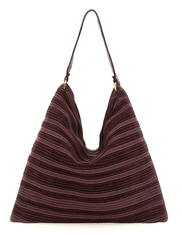 Borsa donna a spalla maxi Ada in pelle e camoscio prugna multi riga L012943ND X2917 C3507 Caterina Lucchi 