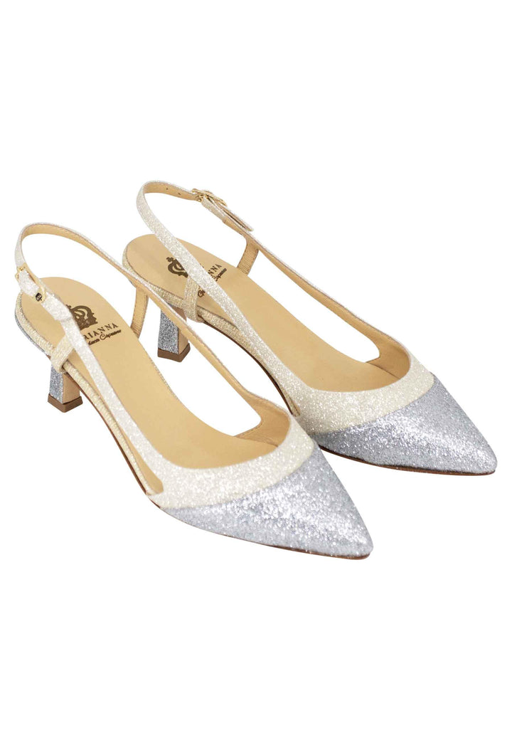 Decollete slingback donna in tessuto argento e oro CH1603/RT 604 L'Arianna 