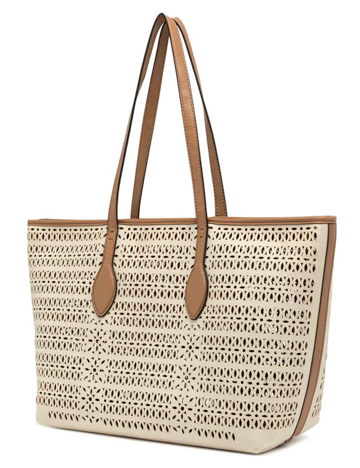 Borse donna Shopper Mashup in canvas laserato panna con doppi manici in pelle BS11507 COMM CNVLS 14593 Gianni Chiarini 