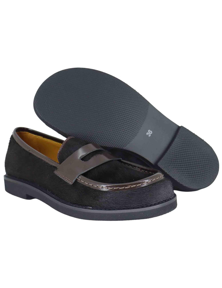 Mocassini donna in pelle marrone con suola in gomma e tacco basso SP9711 014 Spatarella 