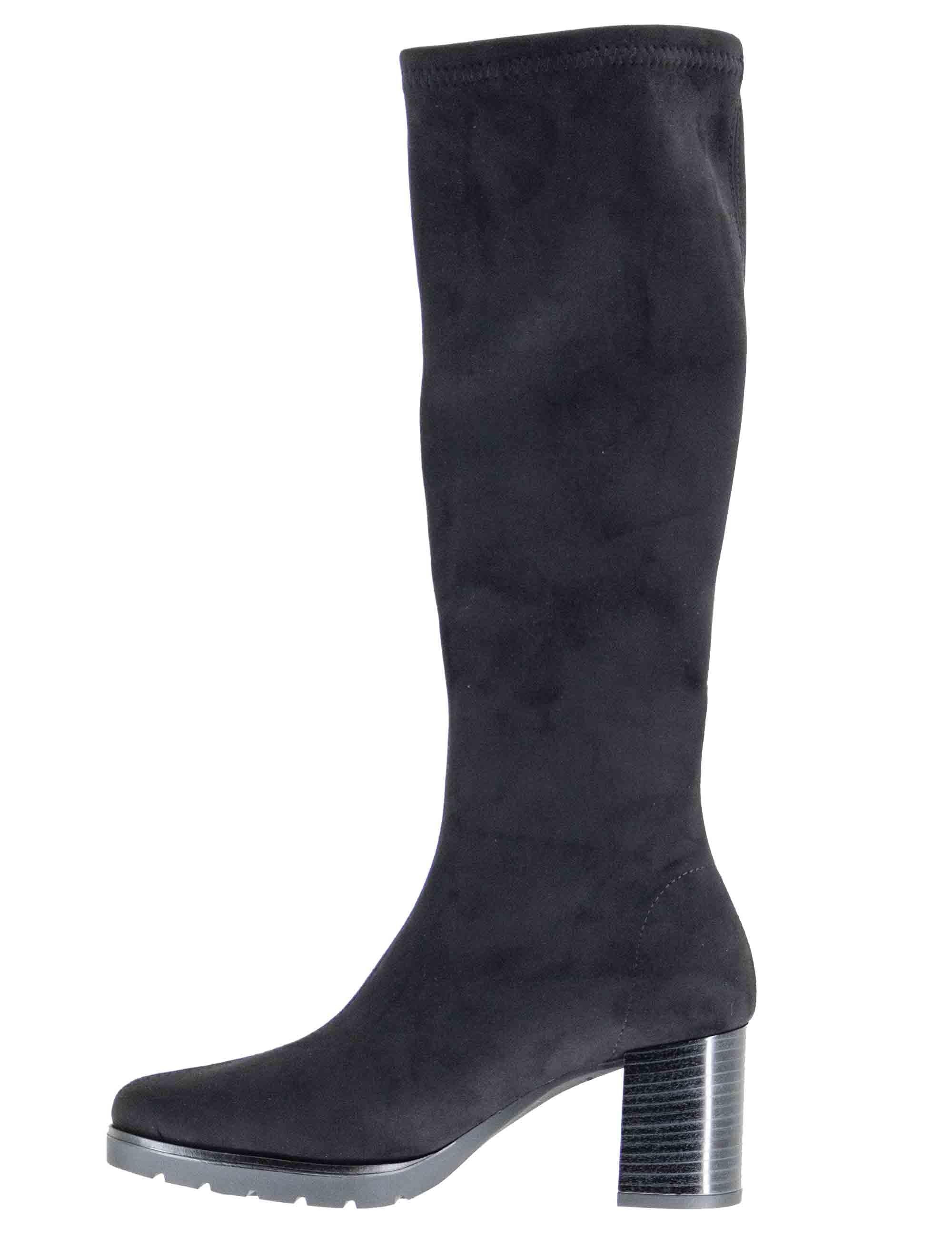 Stivali donna in tessuto elasticizzato nero con tacco e plateau 78173-AE 05 Miss Elastic 