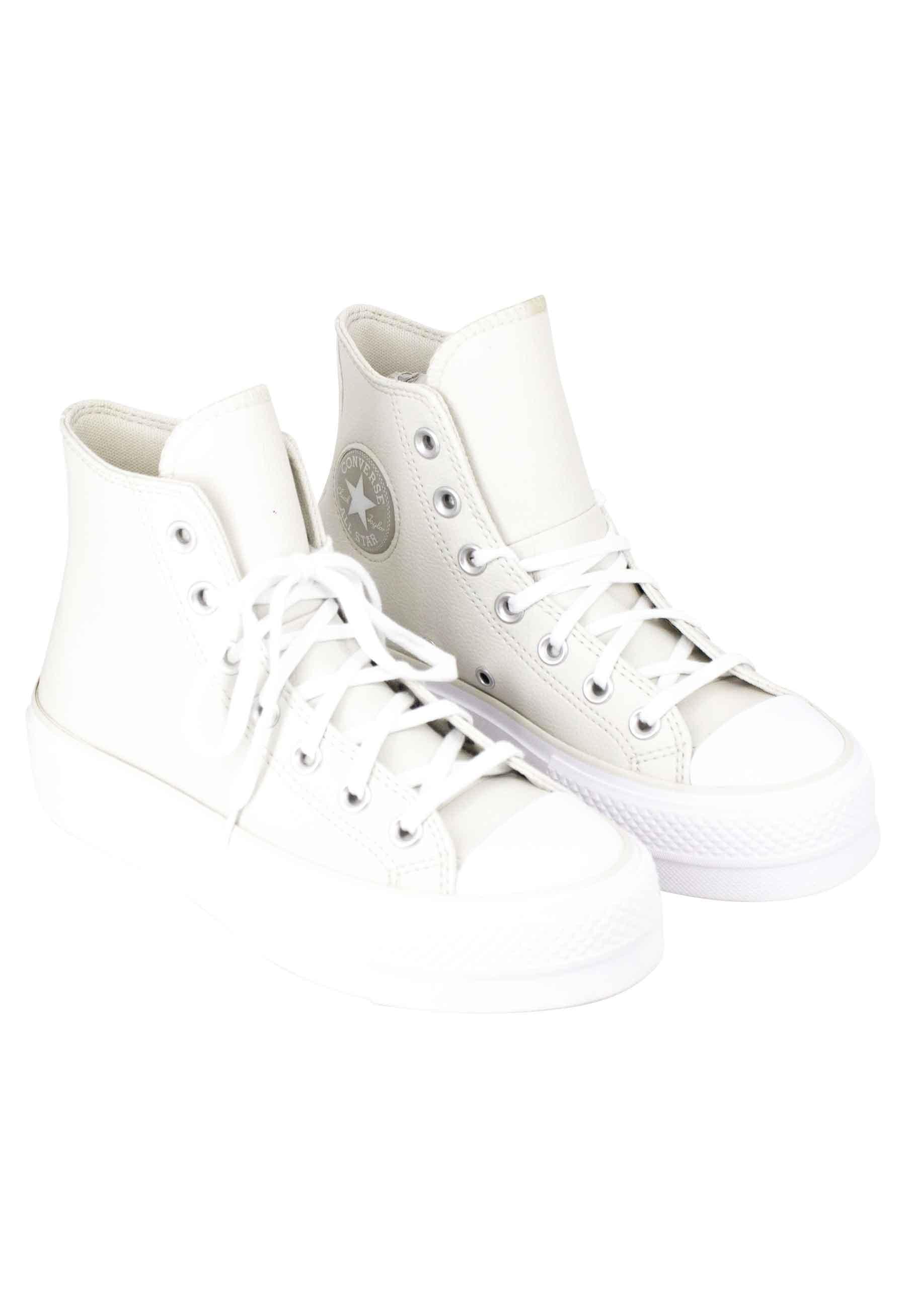 Sneakers donna Chuck Taylor Pearl Patchin pelle avorio fondo zeppa alto Chuck Taylor All Star Pearl Patch A00902C Converse 