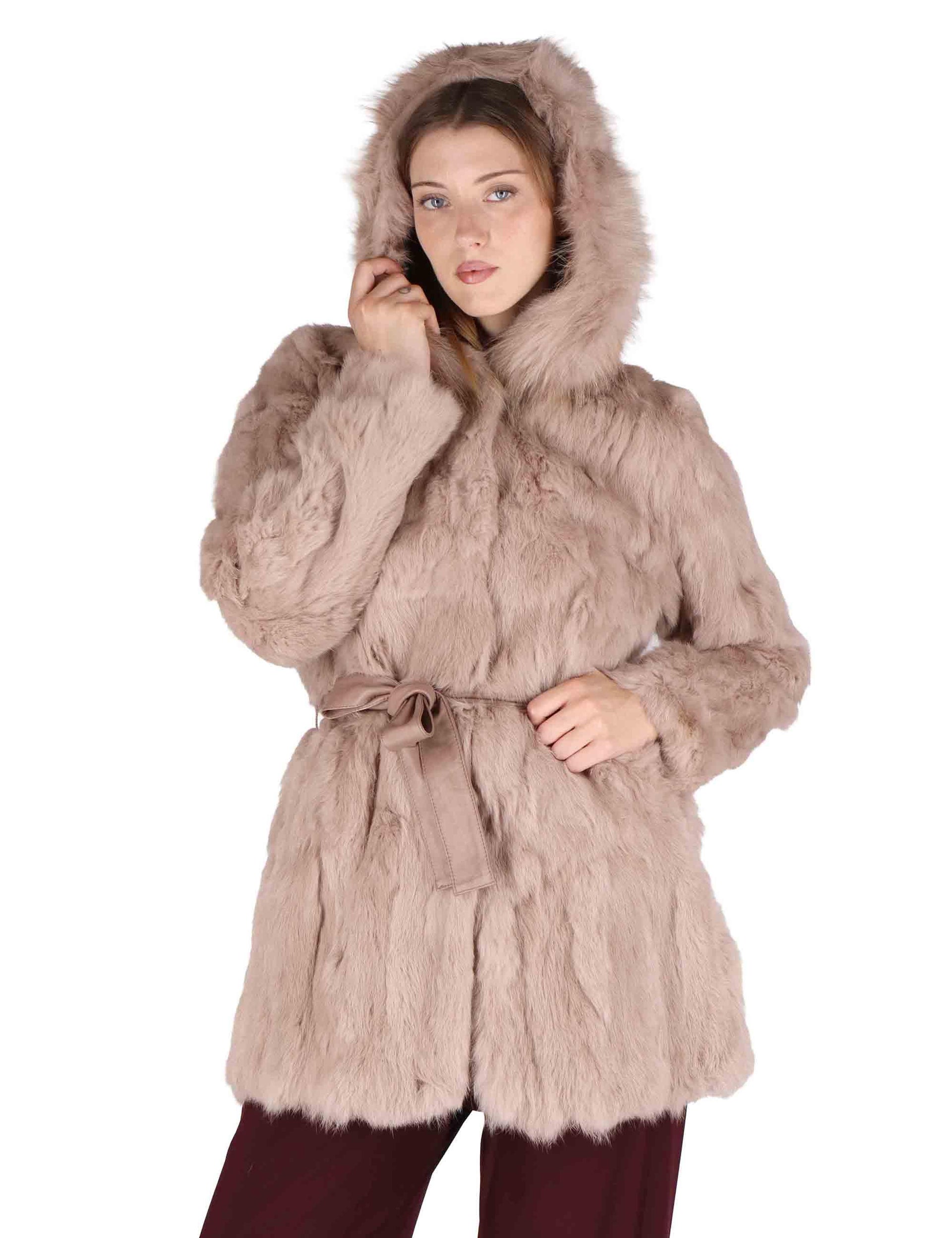 Parka donna in lapin beige con cintura in pelle SP24110 006 Spatarella 