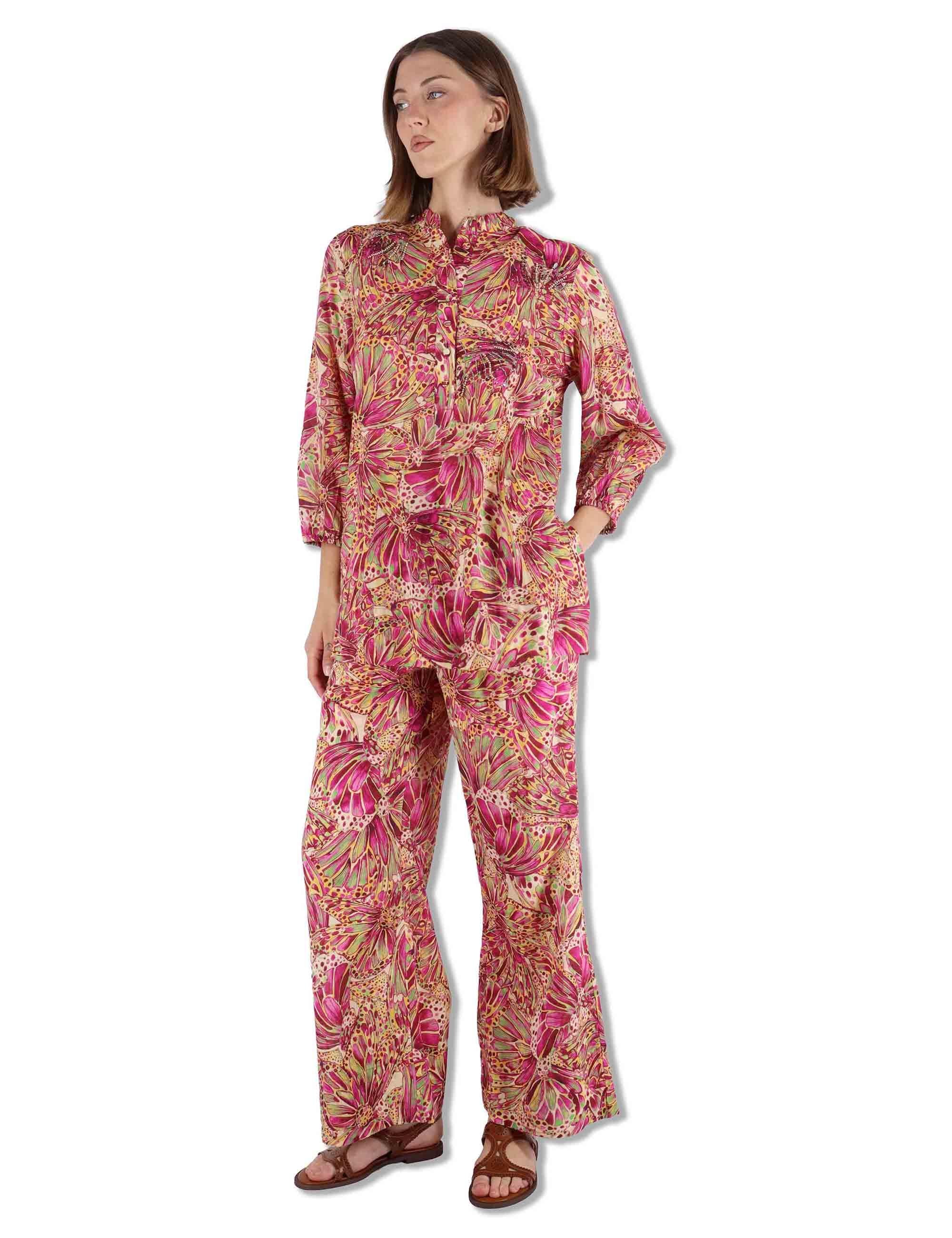 Pantaloni donna Sweet Butterfly in leggero cotone a fantasia rosso JH805415217 B7008 Maliparmi 