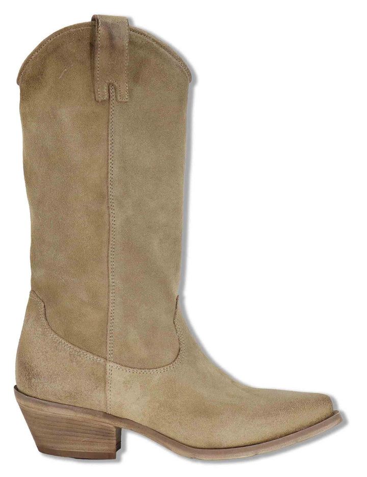 Stivali texani donna in camoscio taupe con tacco medio SPDX220S 029 Spatarella 