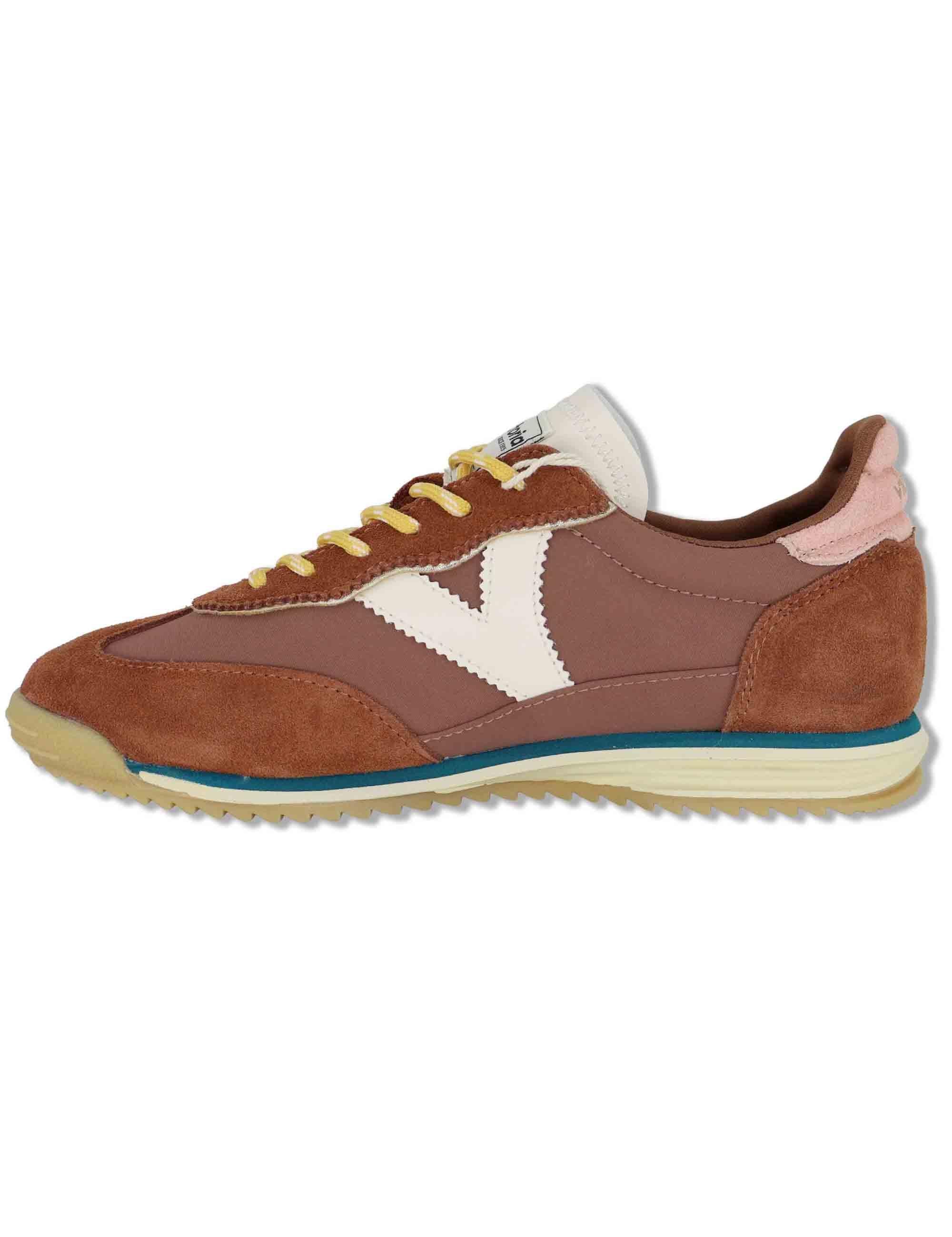 Sneakers donna Saturno in pelle e tessuto marrone con suola bassa 1158110 79_Terra Victoria 