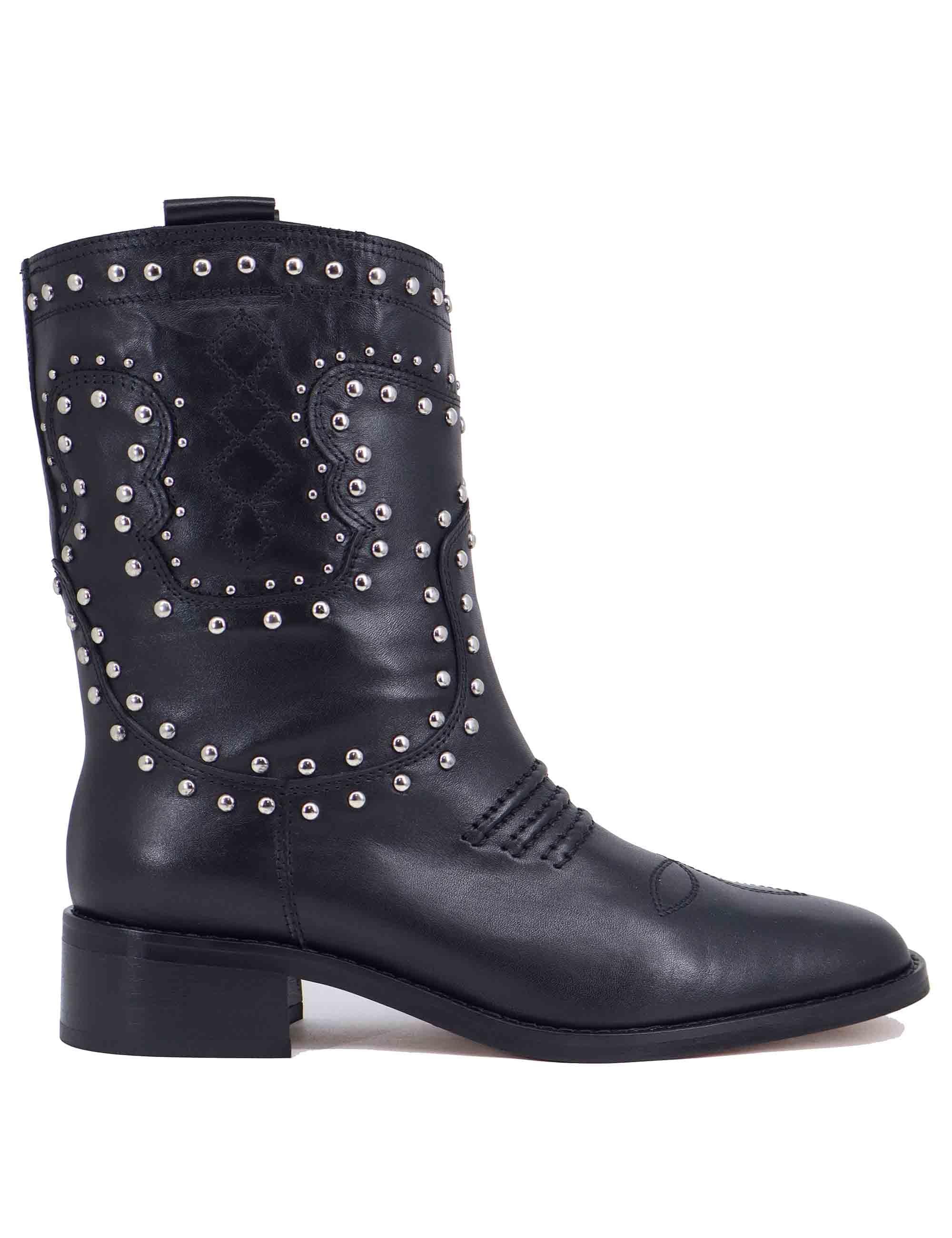 Texani donna Briawa in pelle nera con borchie 822T10AA 03 Bibi Lou 